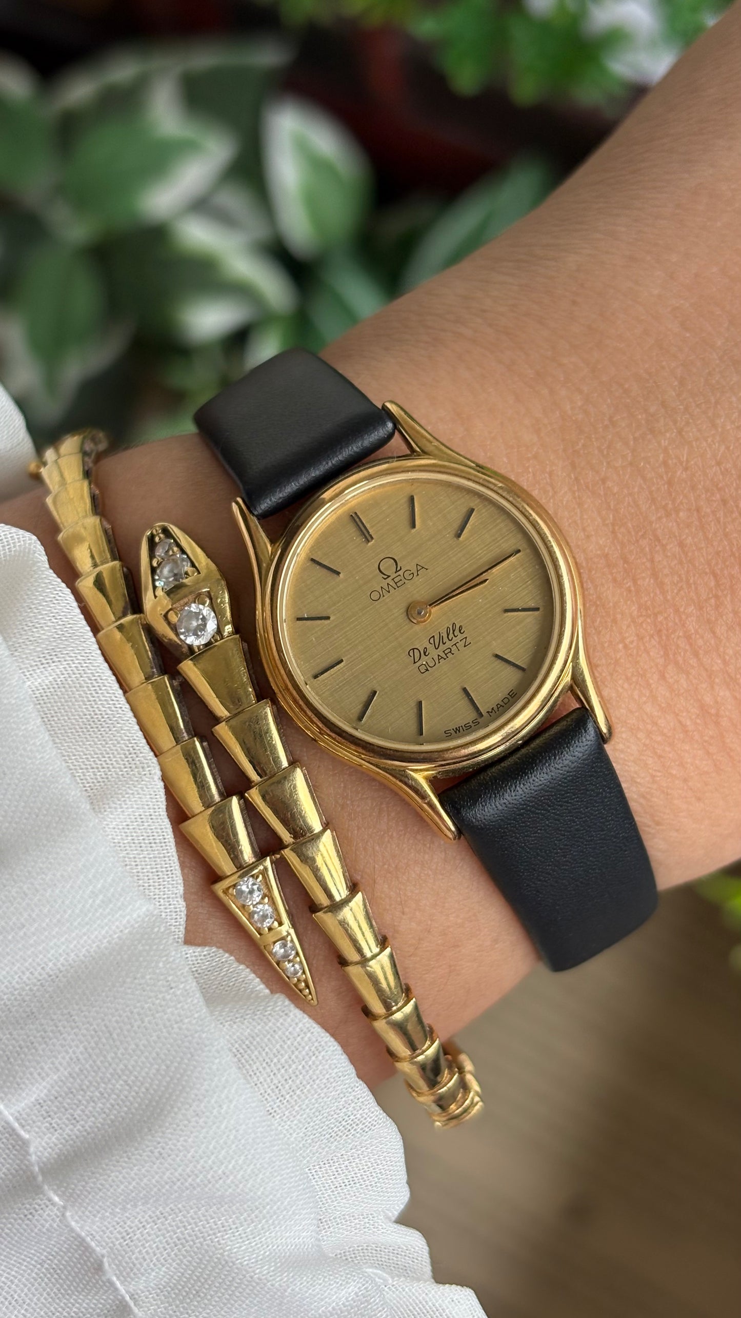 Vintage Omega De Ville Women’s Dress Watch in Black Leather Strap with Omega Box