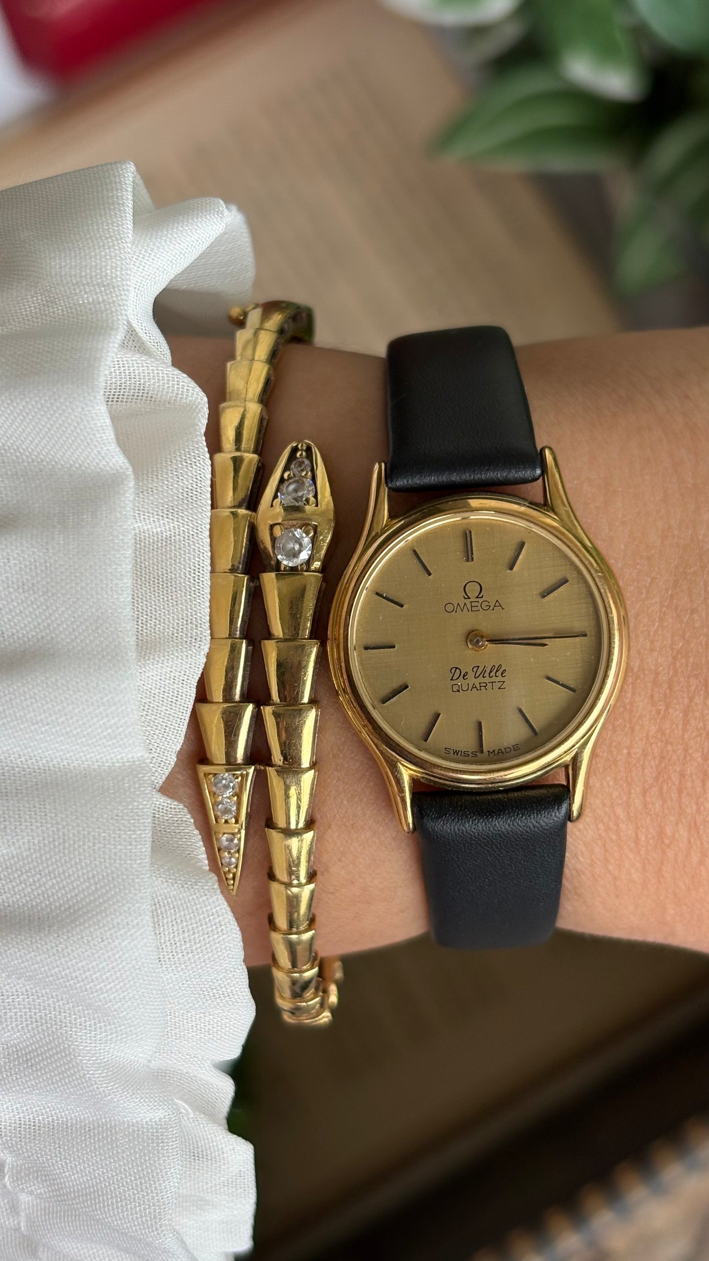 Vintage Omega De Ville Women’s Dress Watch in Black Leather Strap with Omega Box