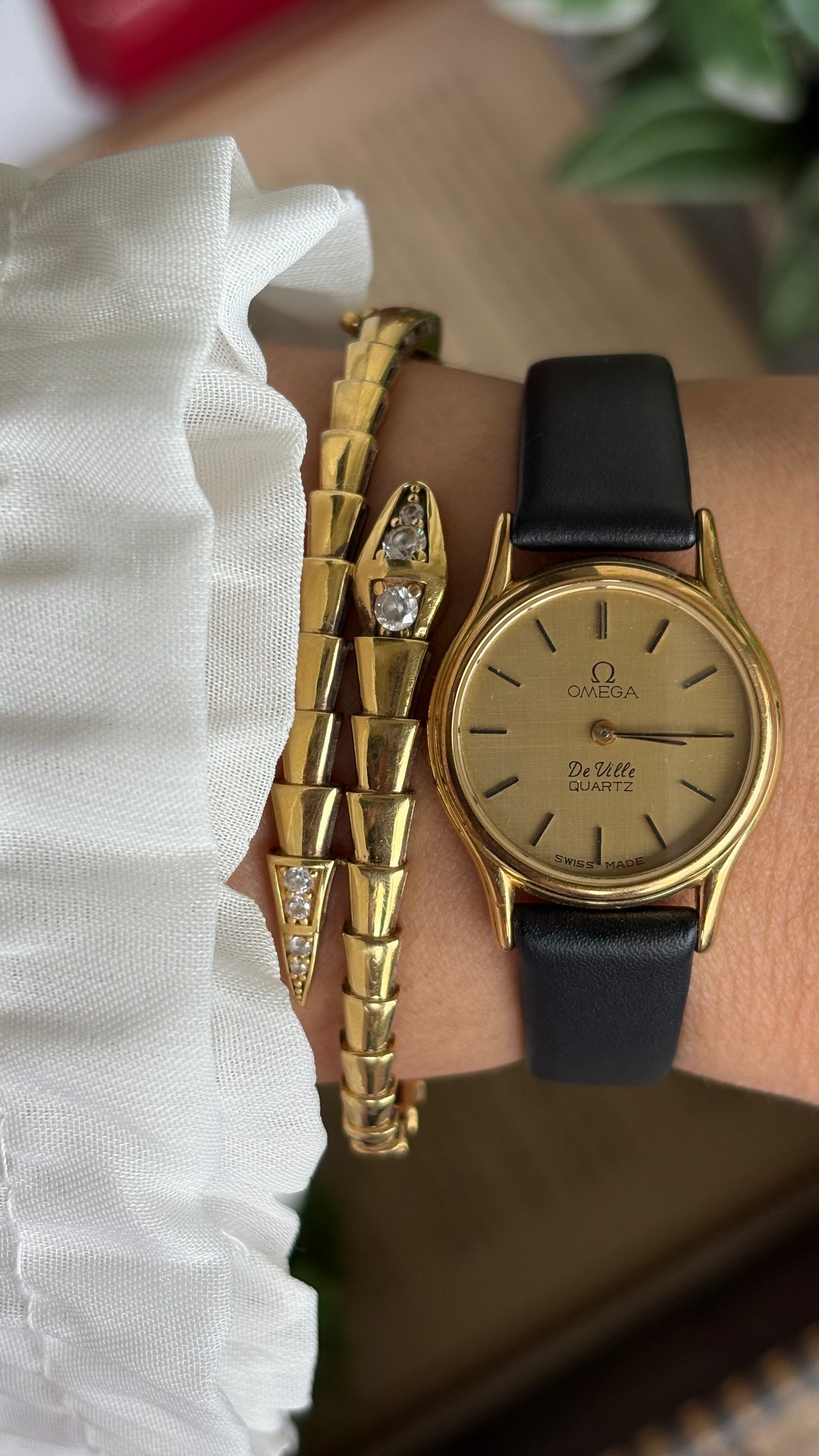 Vintage Omega De Ville Women’s Dress Watch in Black Leather Strap with Omega Box