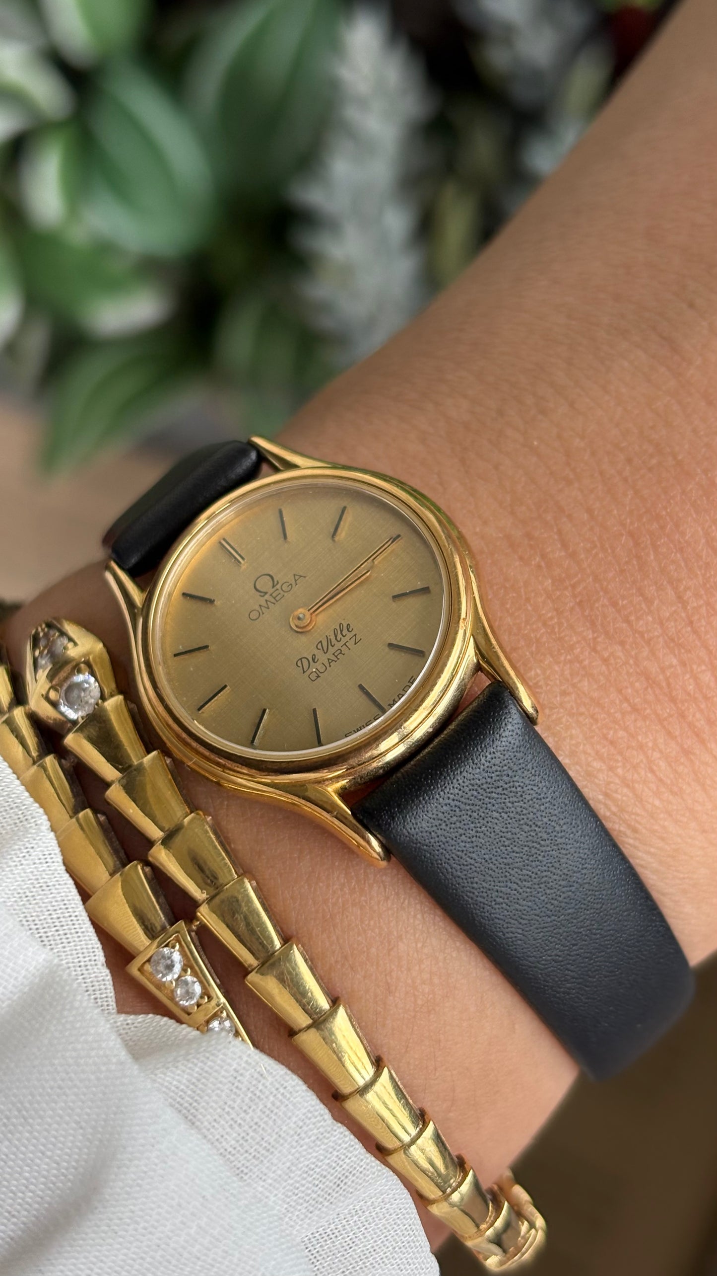 Vintage Omega De Ville Women’s Dress Watch in Black Leather Strap with Omega Box