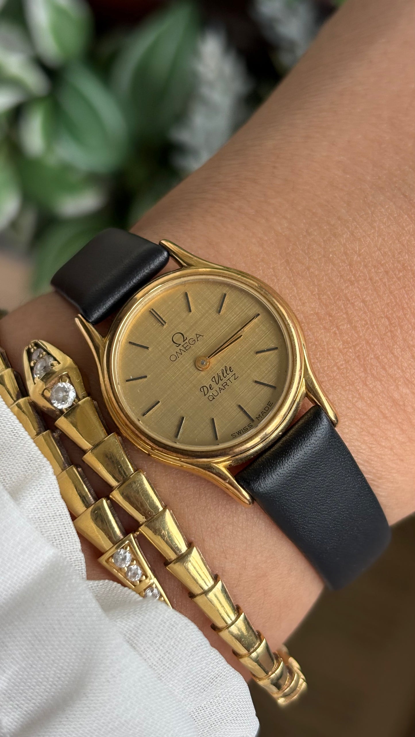 Vintage Omega De Ville Women’s Dress Watch in Black Leather Strap with Omega Box