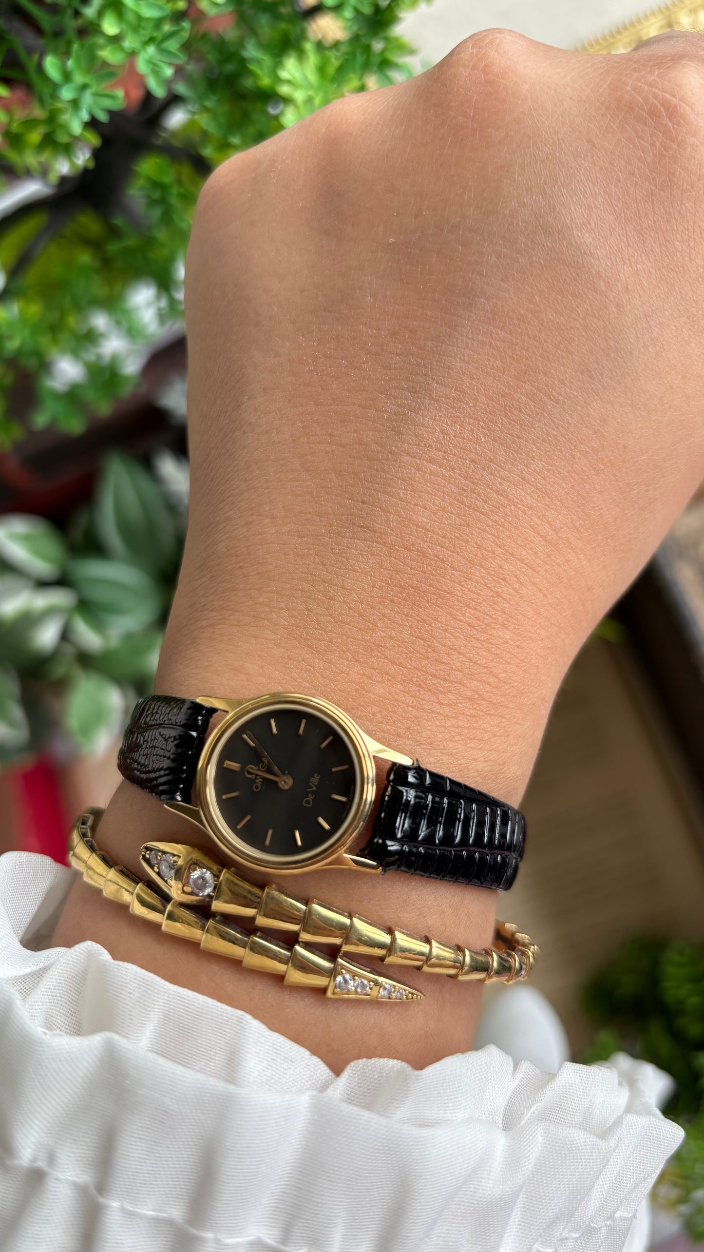 Vintage Omega De Ville Women’s Dress Watch in Black Leather Strap Black Dial with Omega Box
