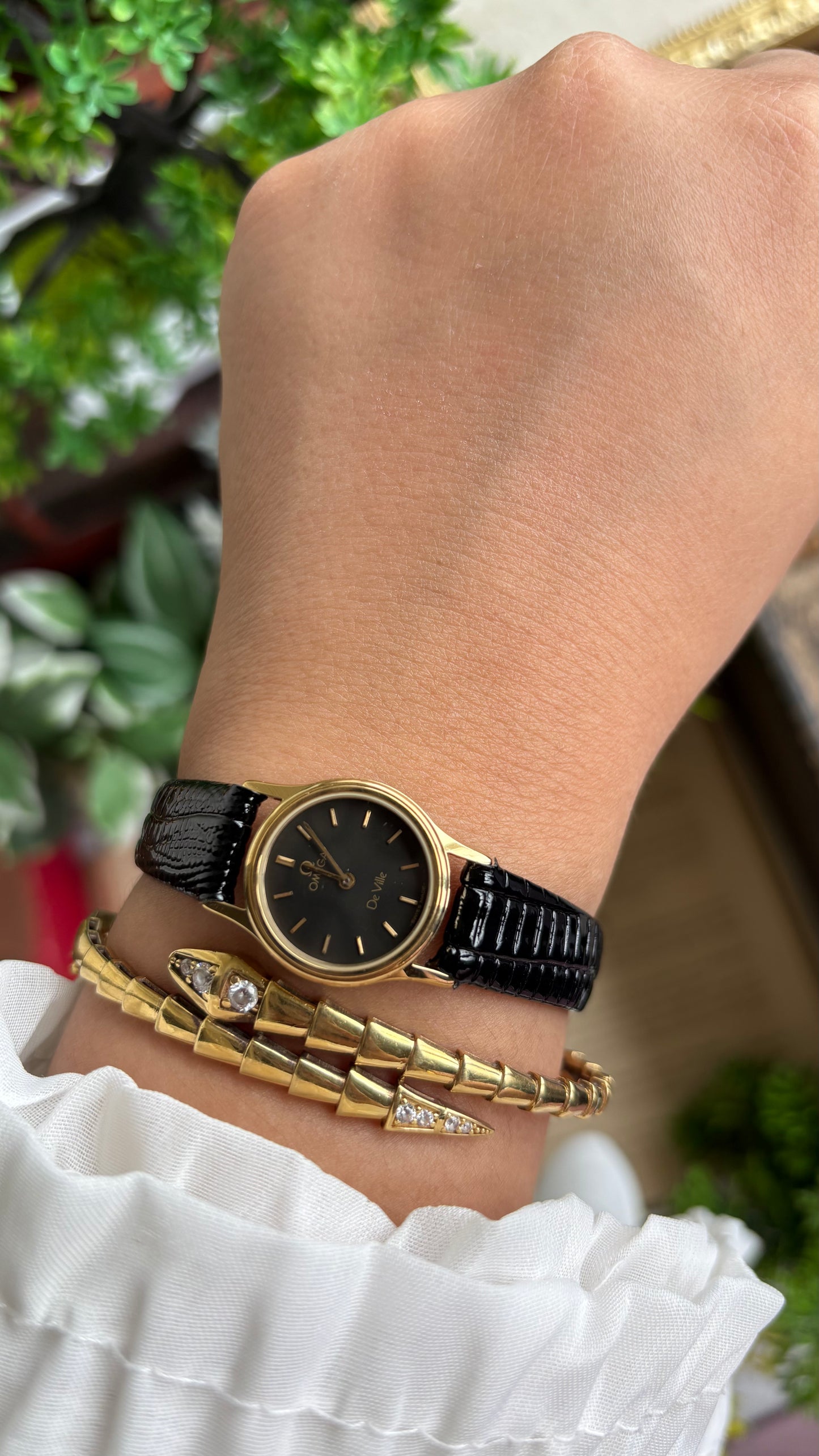 Vintage Omega De Ville Women’s Dress Watch in Black Leather Strap Black Dial with Omega Box