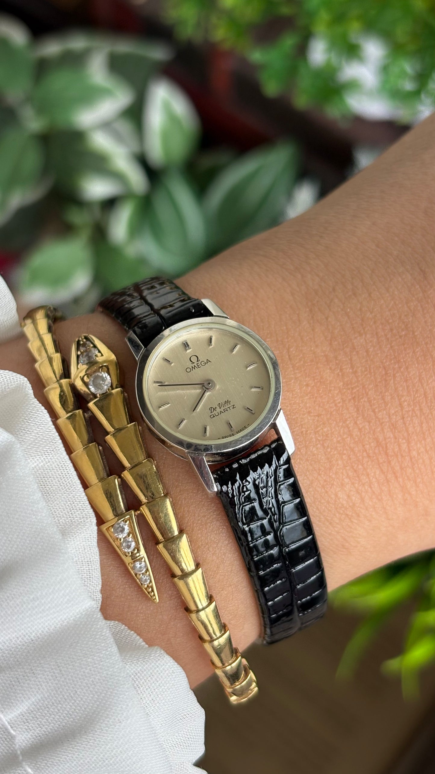 Vintage Omega De Ville Women’s Dress Watch in Black Leather Strap with Omega Box