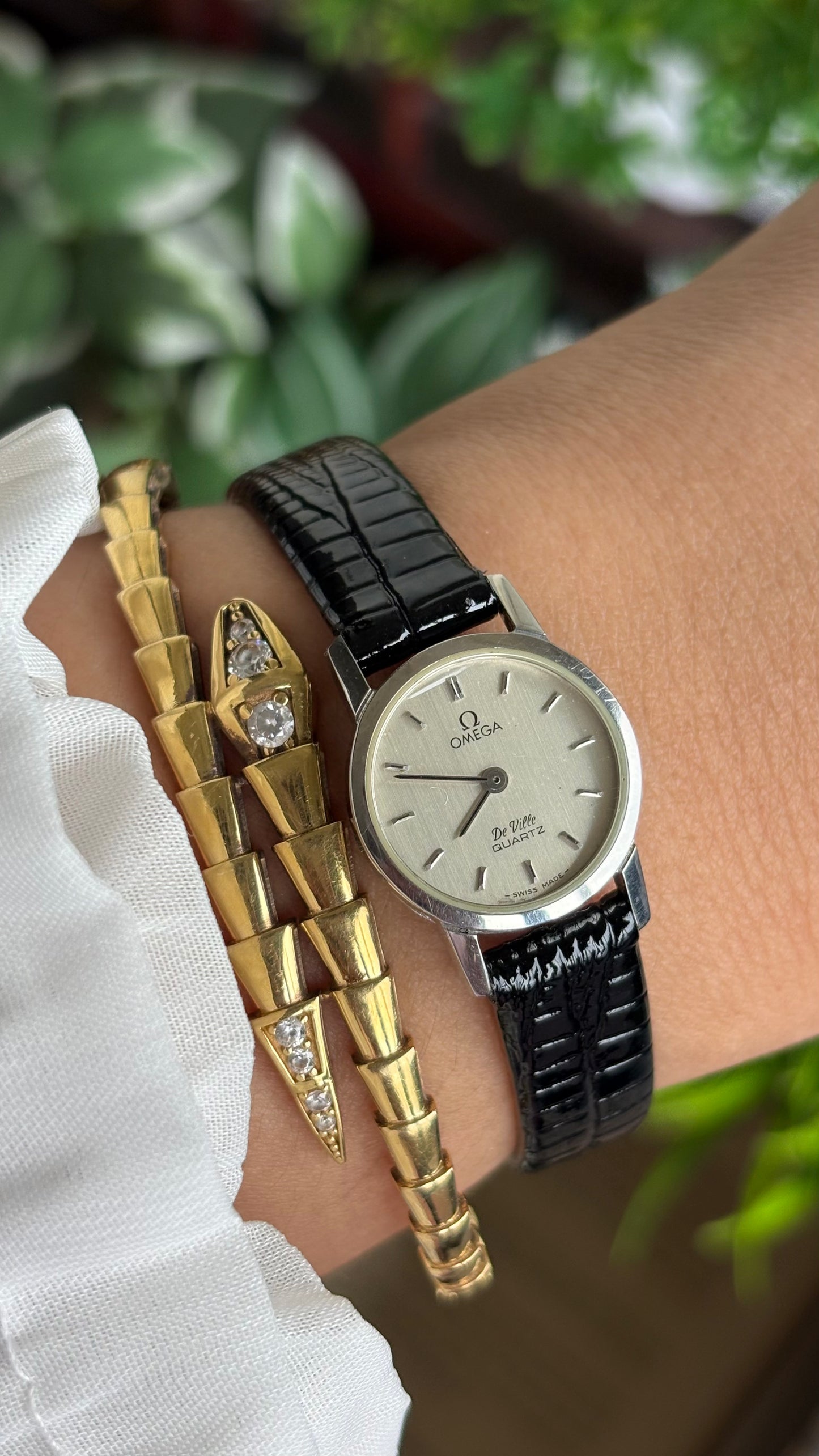 Vintage Omega De Ville Women’s Dress Watch in Black Leather Strap with Omega Box