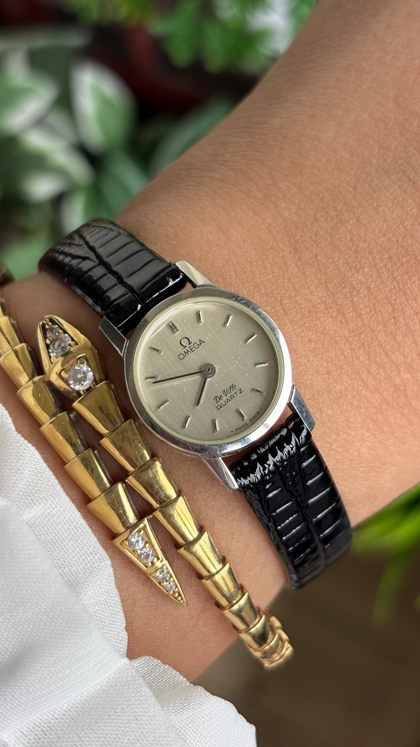 Vintage Omega De Ville Women’s Dress Watch in Black Leather Strap with Omega Box