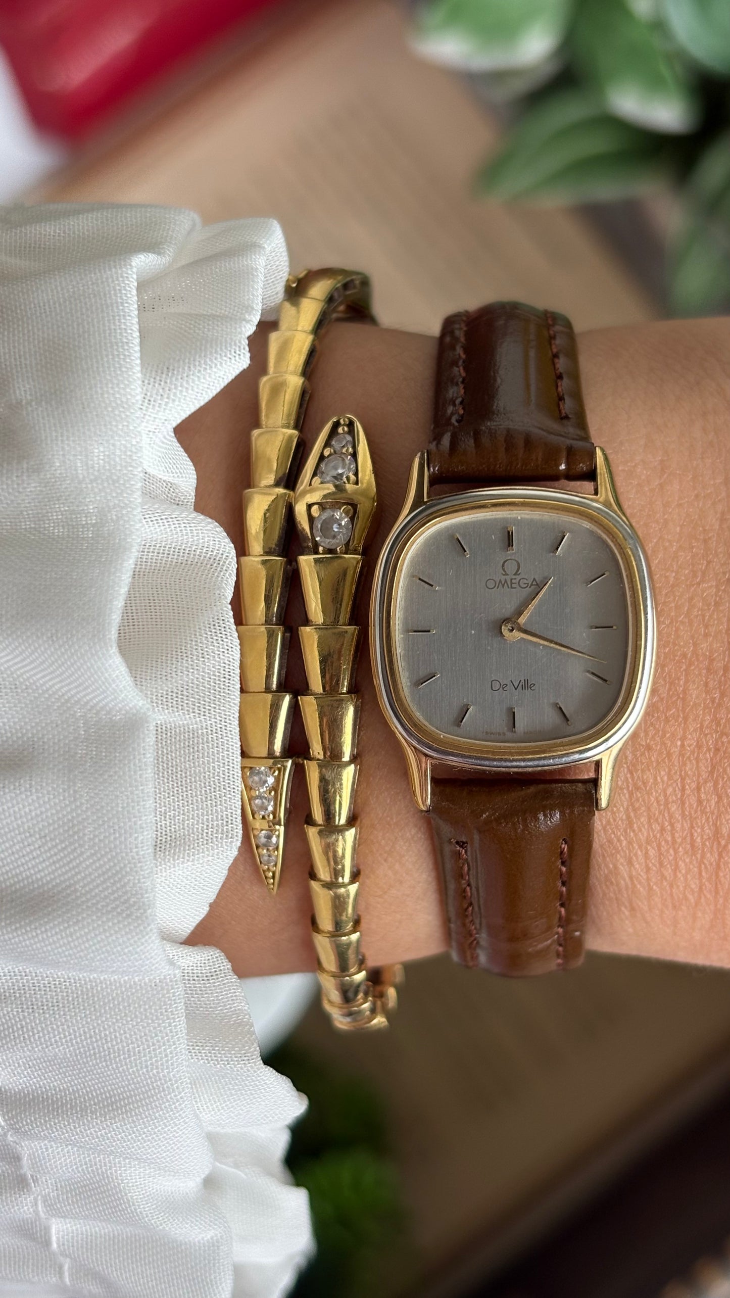 Vintage Omega De Ville Mini Tank Women’s Dress Watch in Black Leather Strap with Omega Box