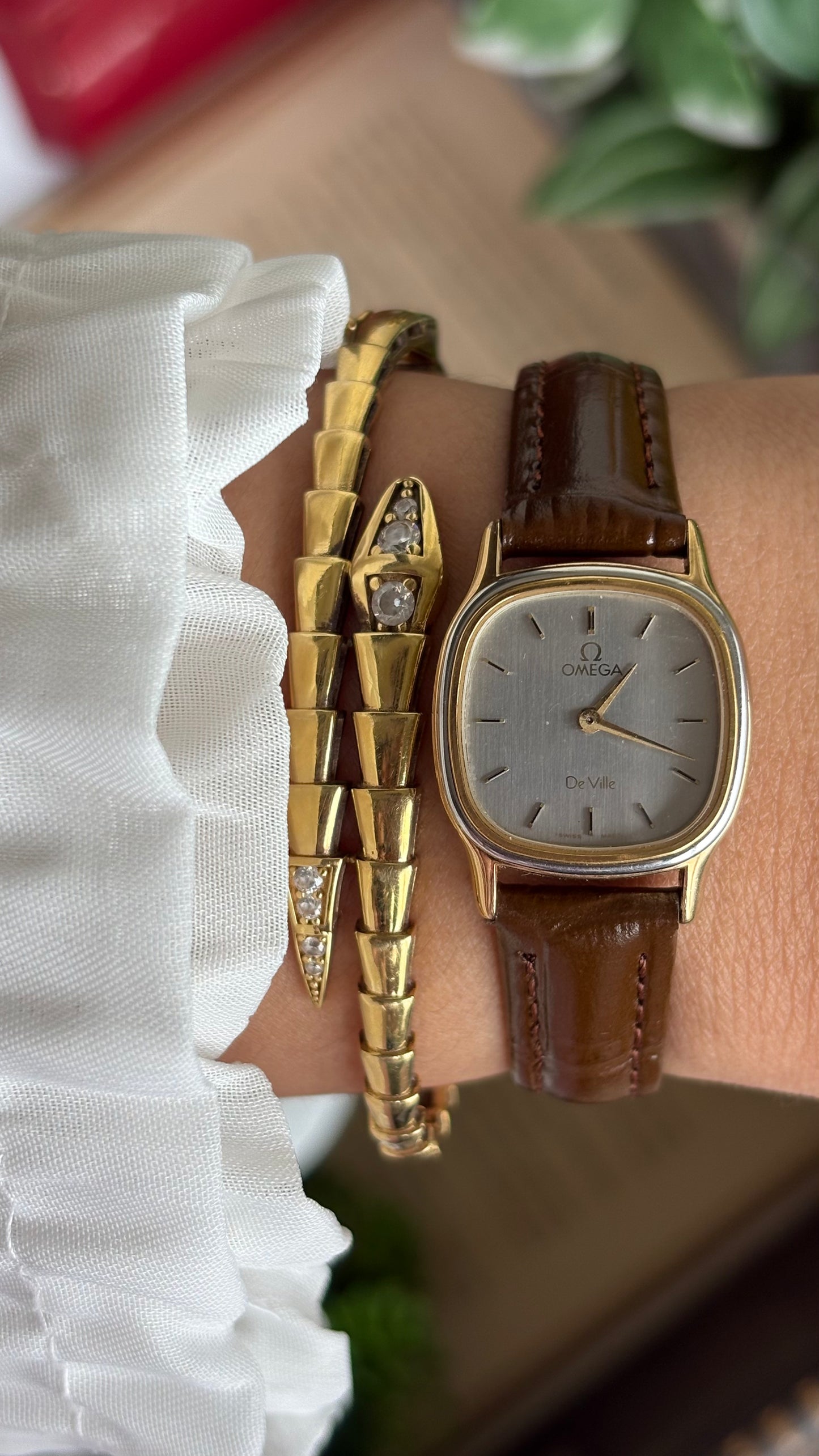 Vintage Omega De Ville Mini Tank Women’s Dress Watch in Black Leather Strap with Omega Box