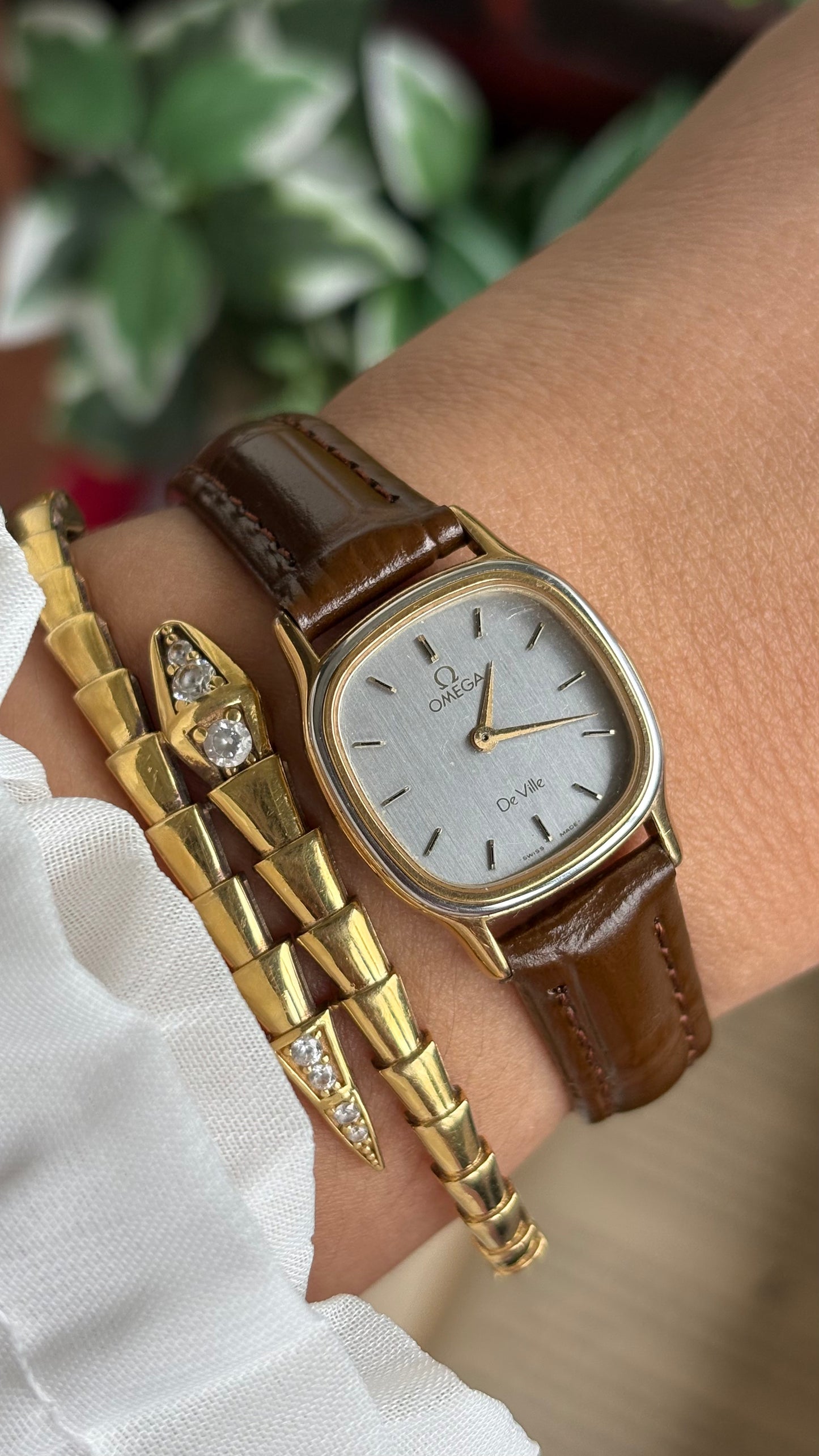 Vintage Omega De Ville Mini Tank Women’s Dress Watch in Black Leather Strap with Omega Box