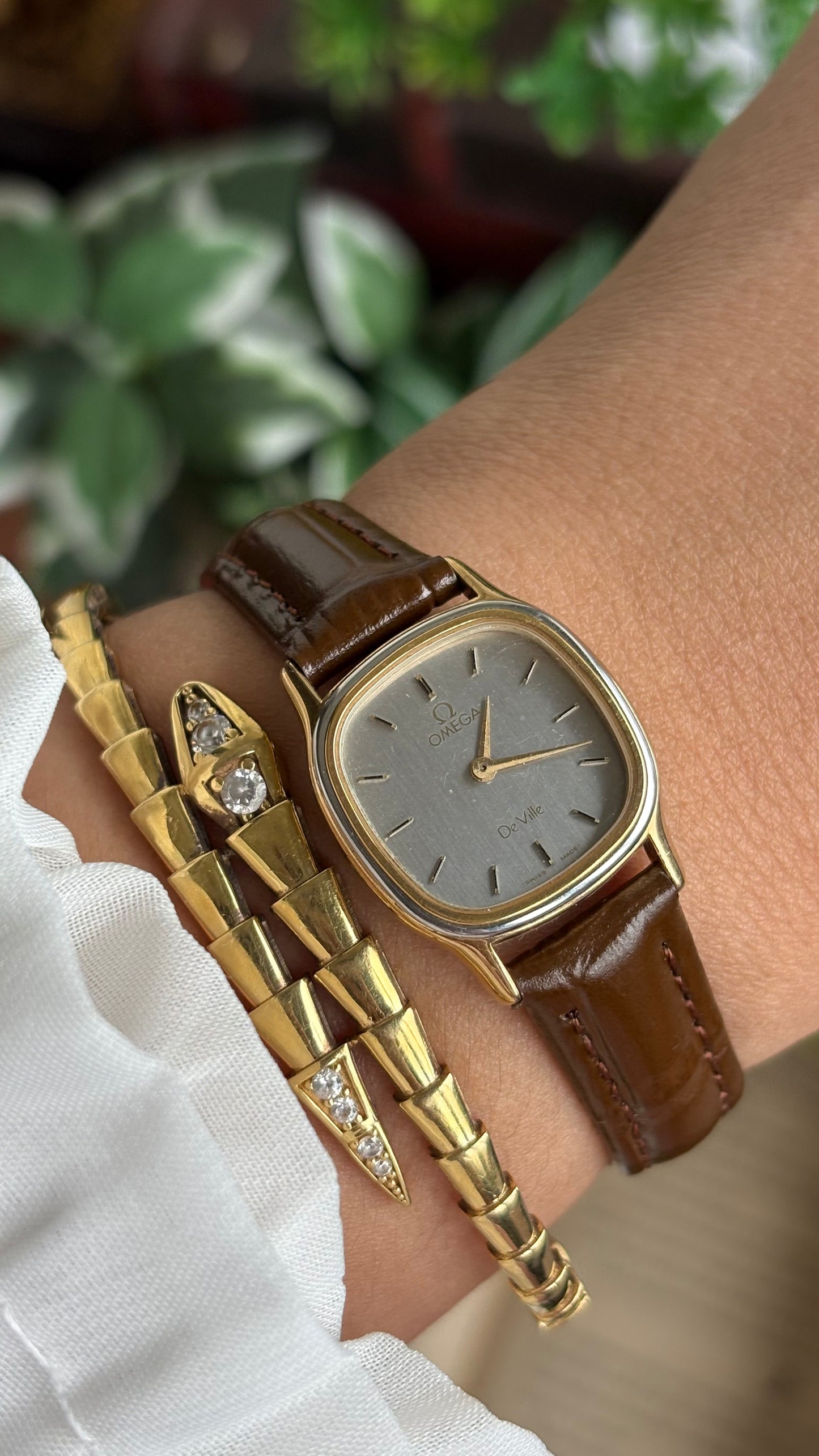 Vintage Omega De Ville Mini Tank Women’s Dress Watch in Black Leather Strap with Omega Box