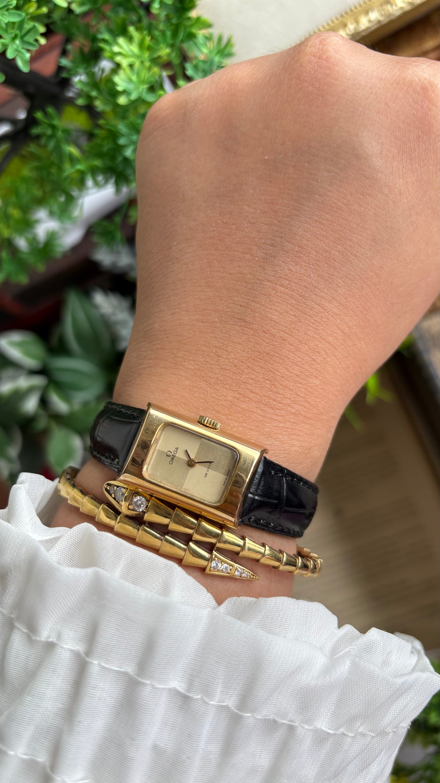 Vintage Omega De Ville Mini Tank Women’s Dress Watch in Black Leather Strap with Omega Box