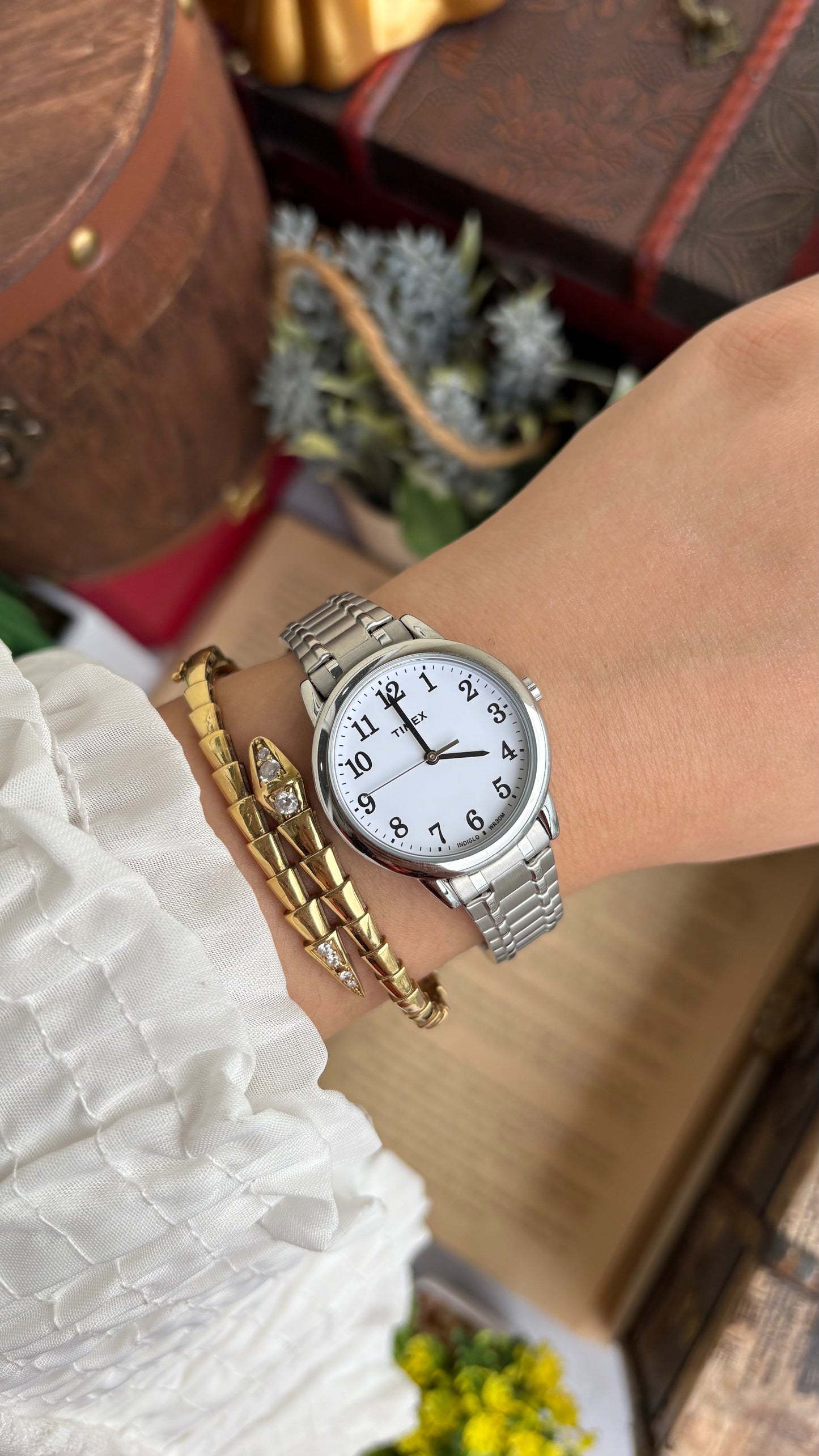 Vintage Timex Watch in Silver Tone Stretch Band Unisex
