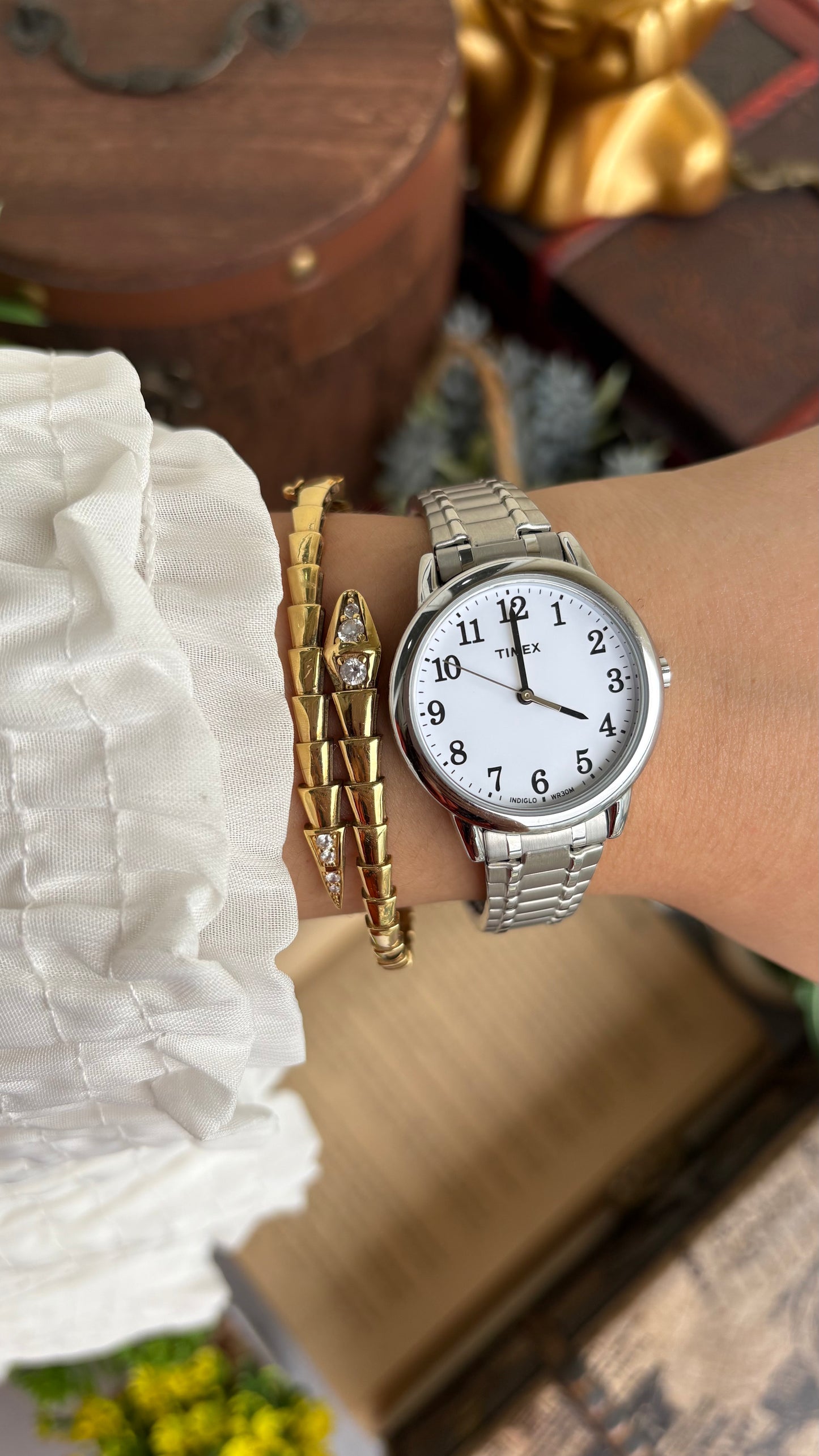 Vintage Timex Watch in Silver Tone Stretch Band Unisex