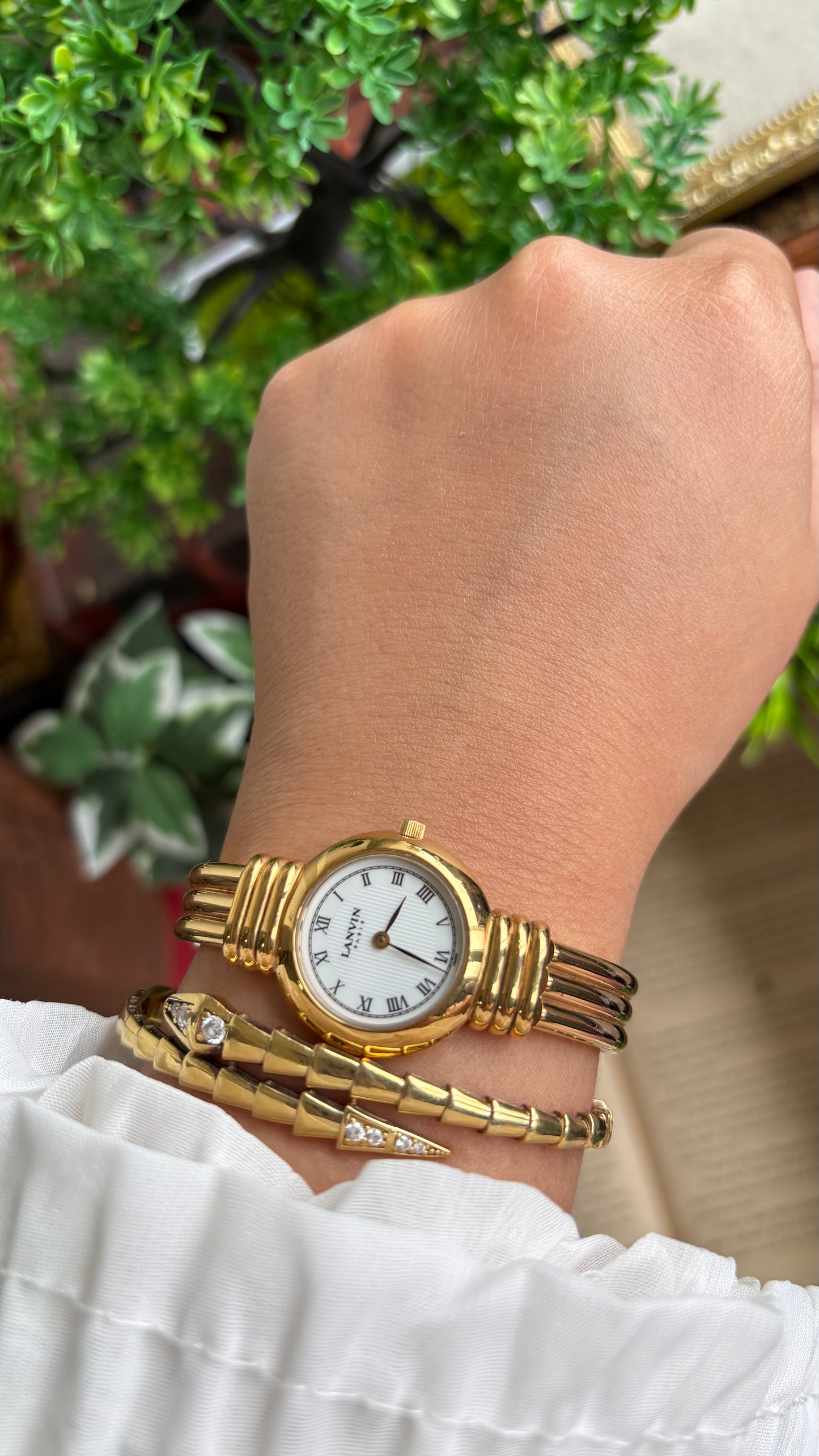 Vintage Lanvin Paris Bangle Watch in Gold Tone Roman Dial