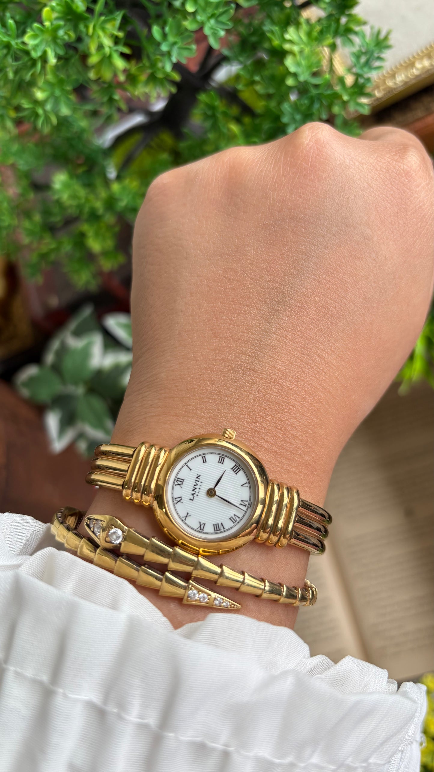 Vintage Lanvin Paris Bangle Watch in Gold Tone Roman Dial