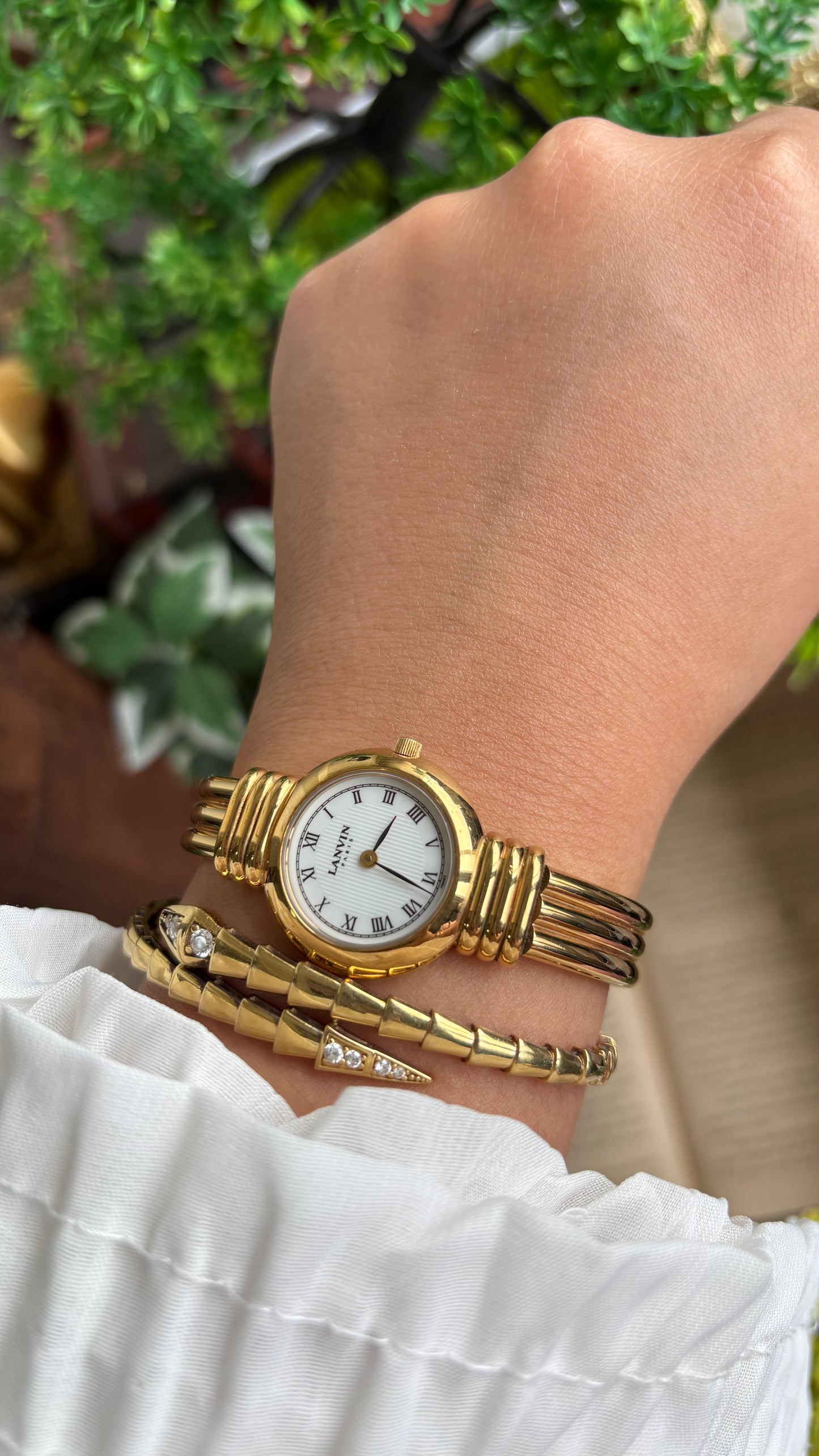 Vintage Lanvin Paris Bangle Watch in Gold Tone Roman Dial