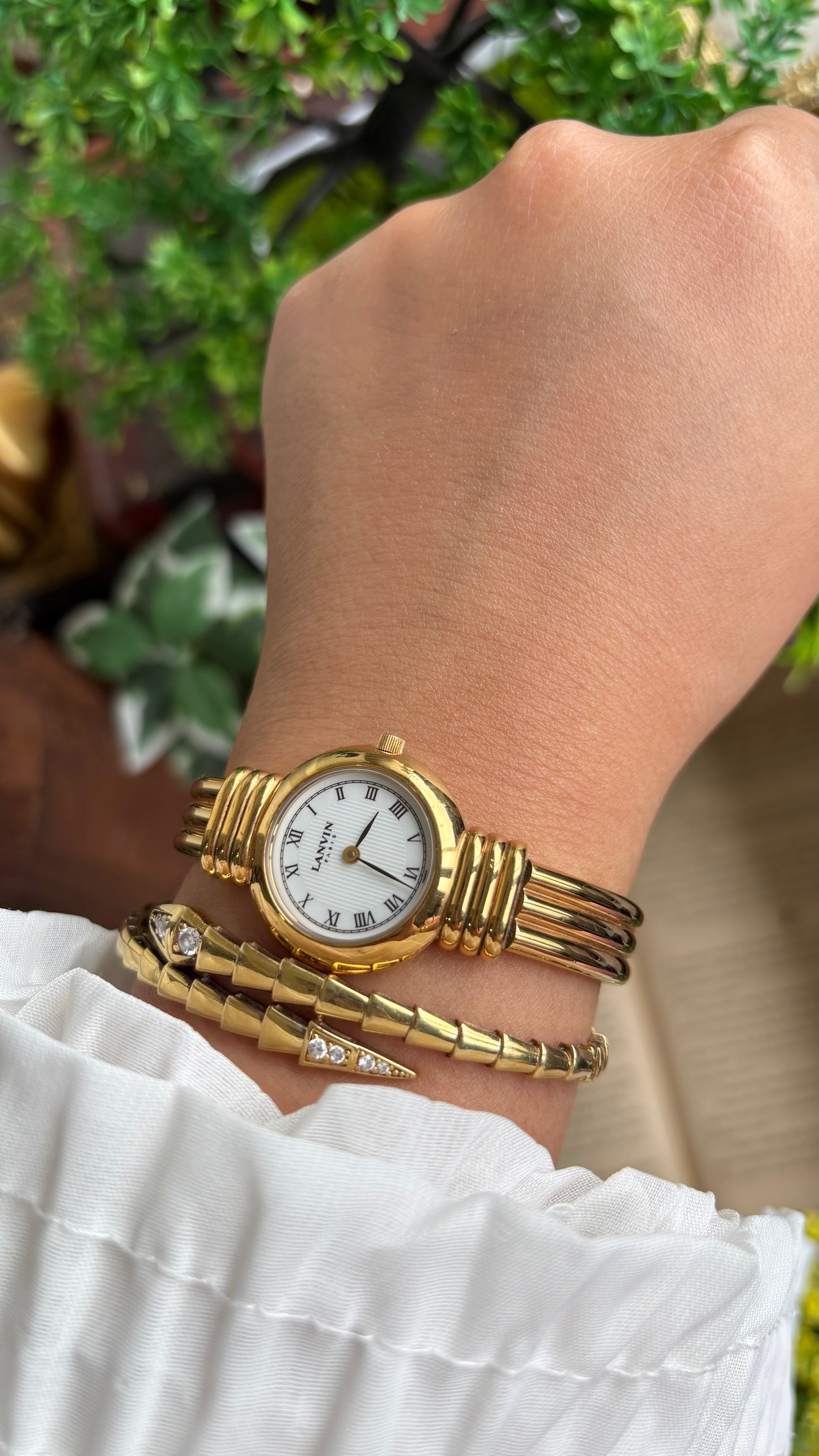 Vintage Lanvin Paris Bangle Watch in Gold Tone Roman Dial