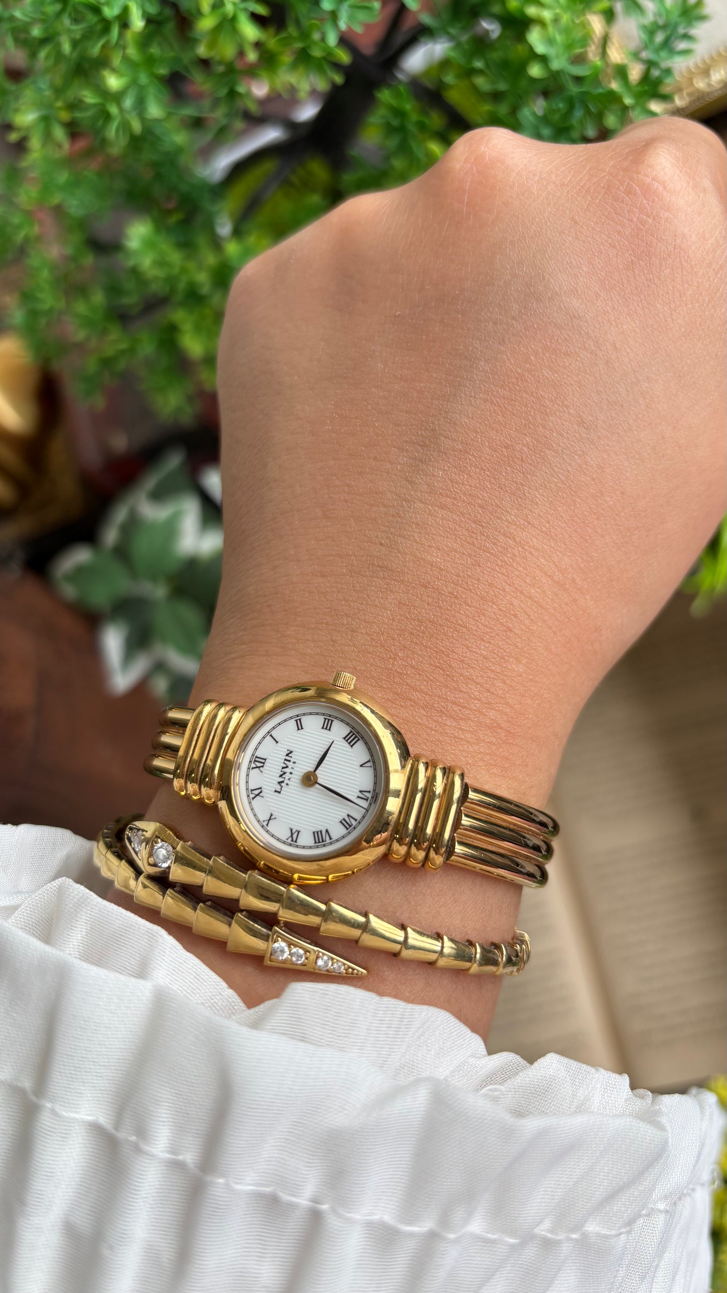Vintage Lanvin Paris Bangle Watch in Gold Tone Roman Dial