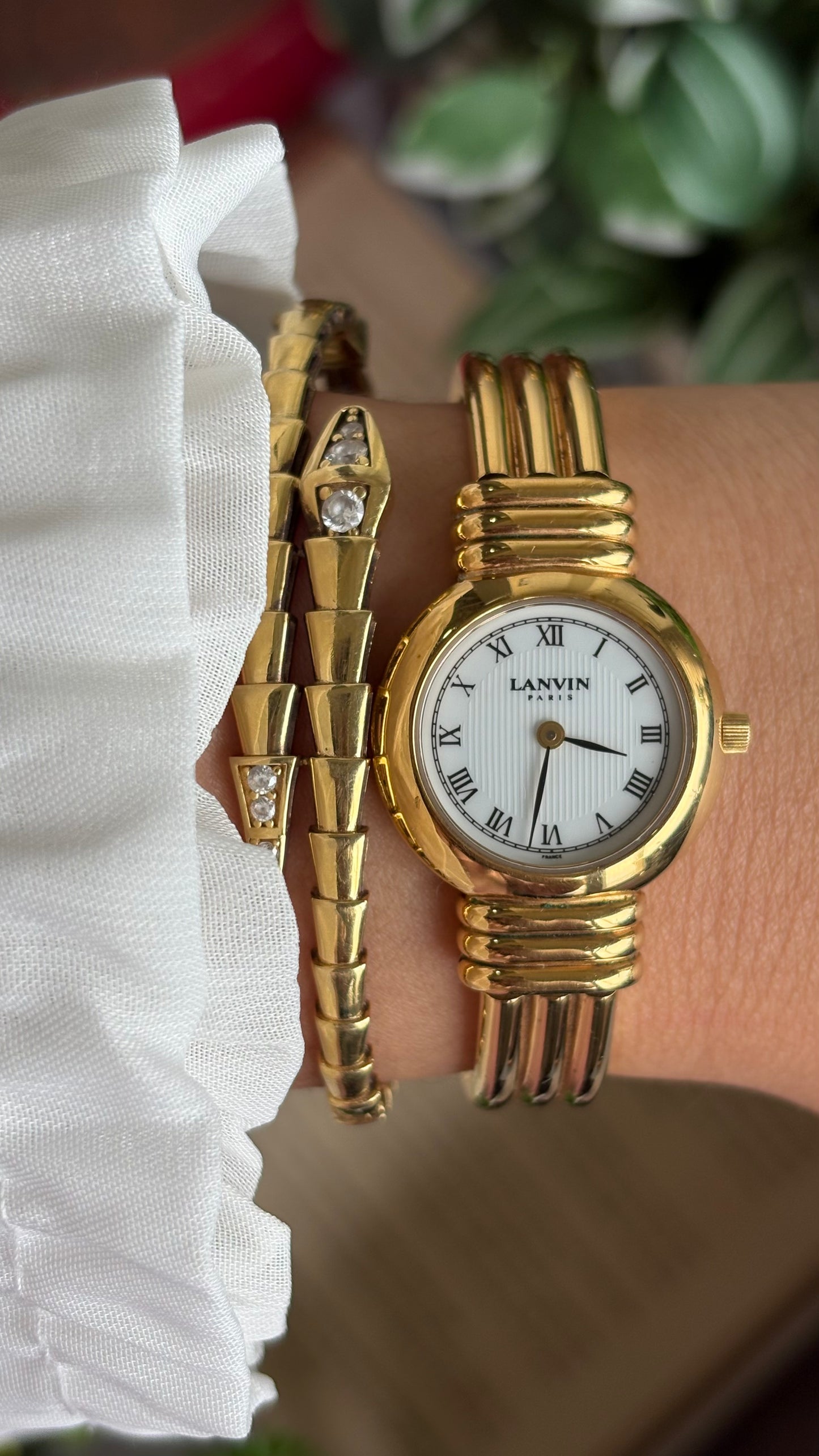 Vintage Lanvin Paris Bangle Watch in Gold Tone Roman Dial