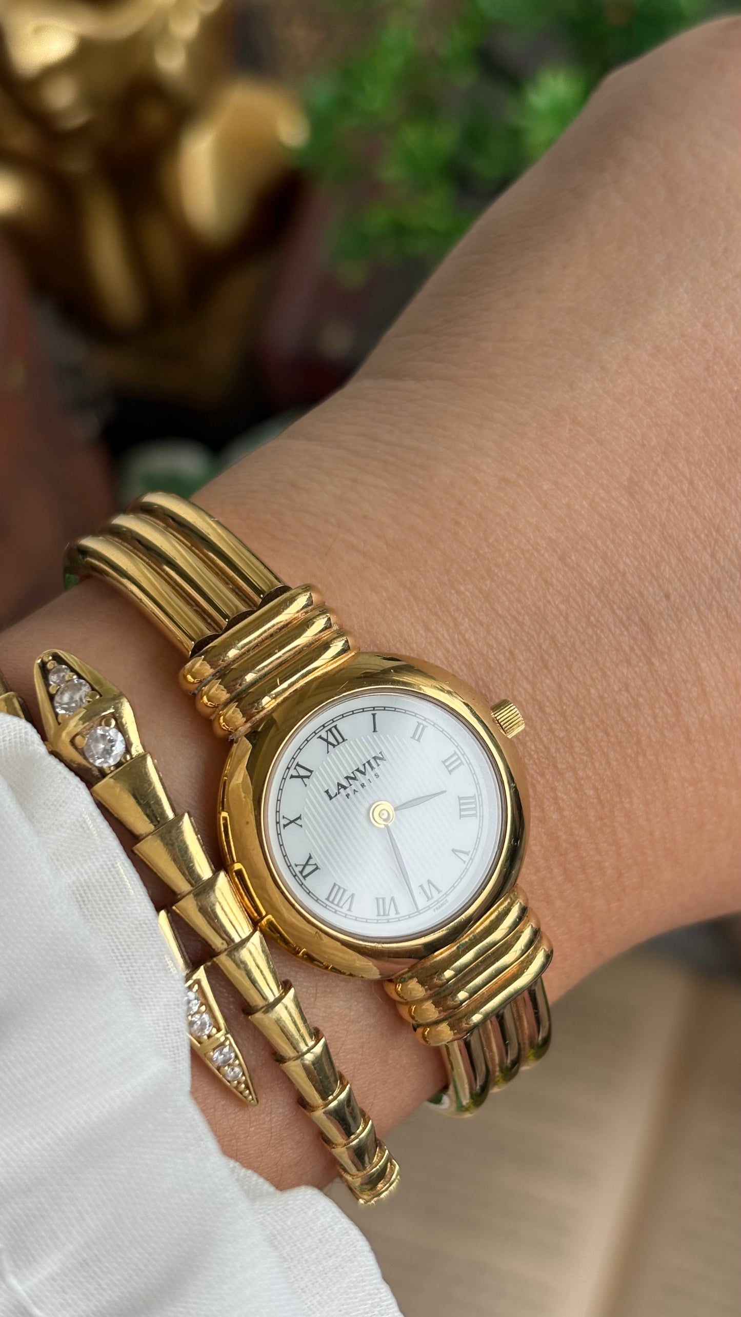 Vintage Lanvin Paris Bangle Watch in Gold Tone Roman Dial
