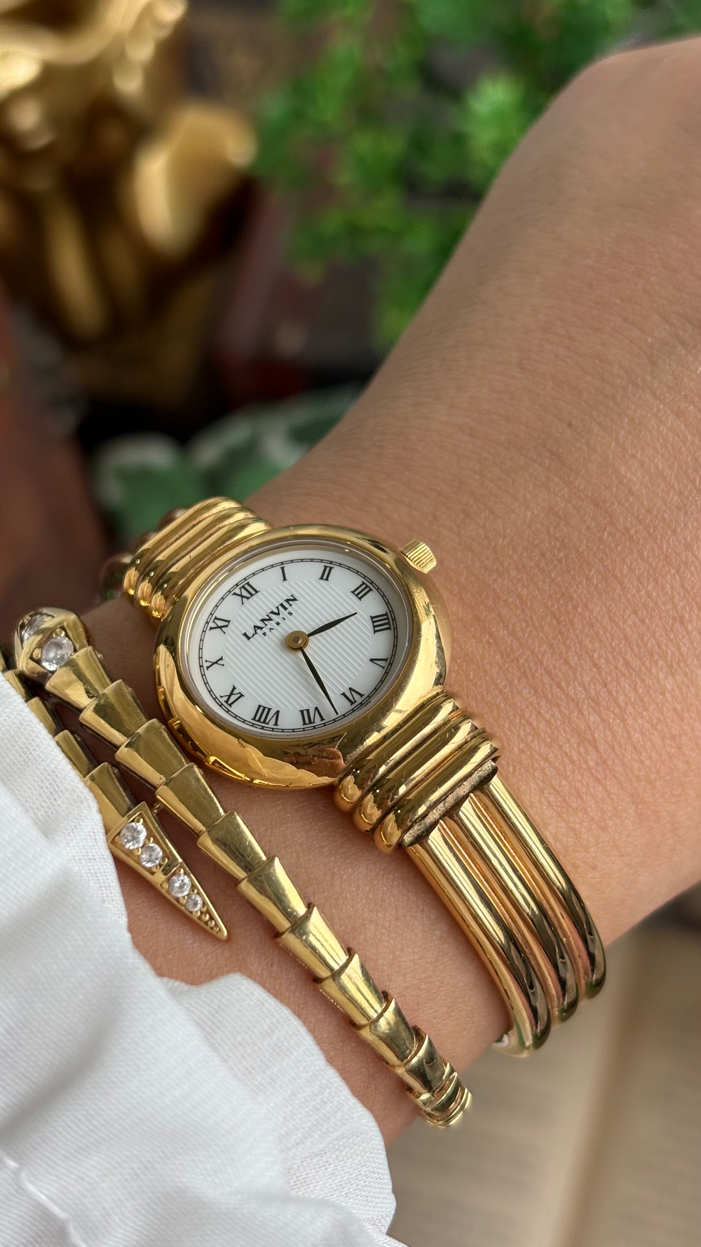 Vintage Lanvin Paris Bangle Watch in Gold Tone Roman Dial