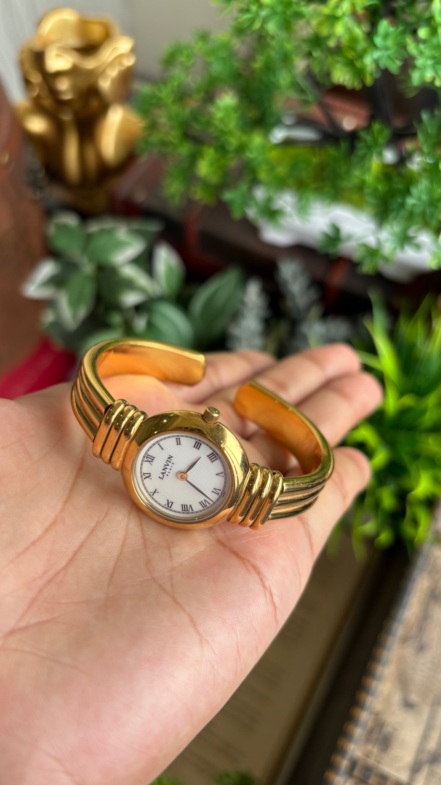 Vintage Lanvin Paris Bangle Watch in Gold Tone Roman Dial