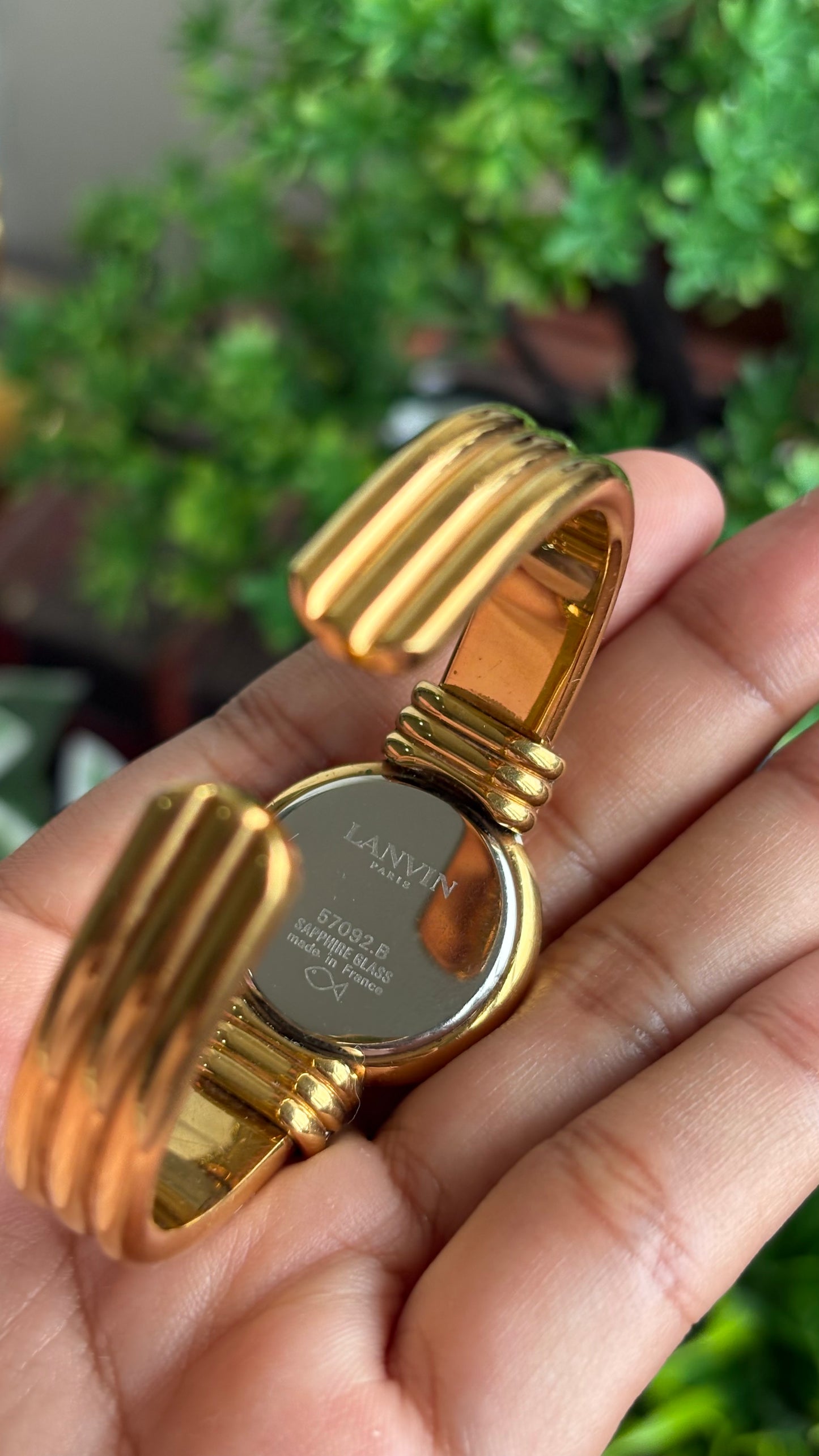 Vintage Lanvin Paris Bangle Watch in Gold Tone Roman Dial