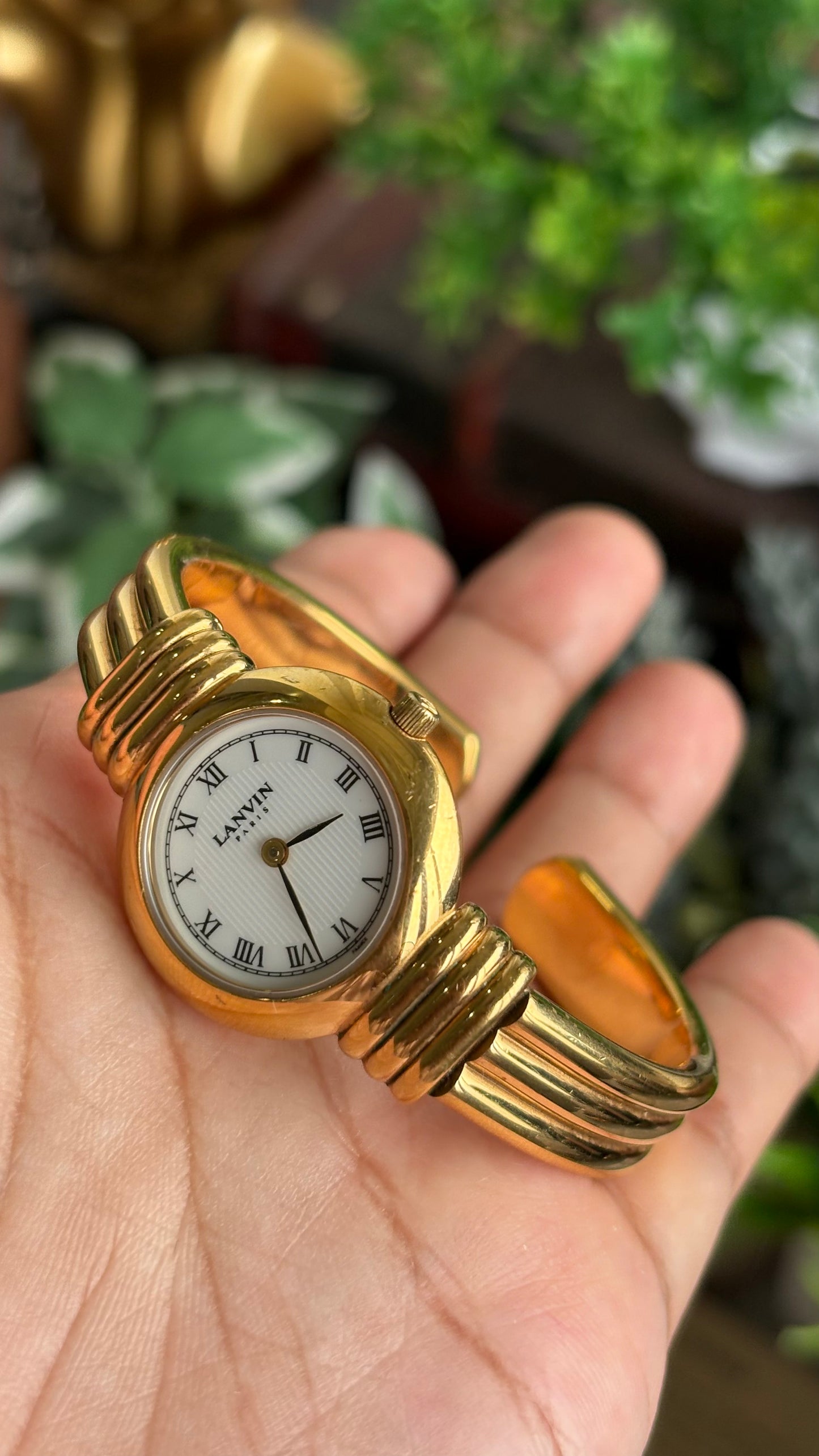Vintage Lanvin Paris Bangle Watch in Gold Tone Roman Dial