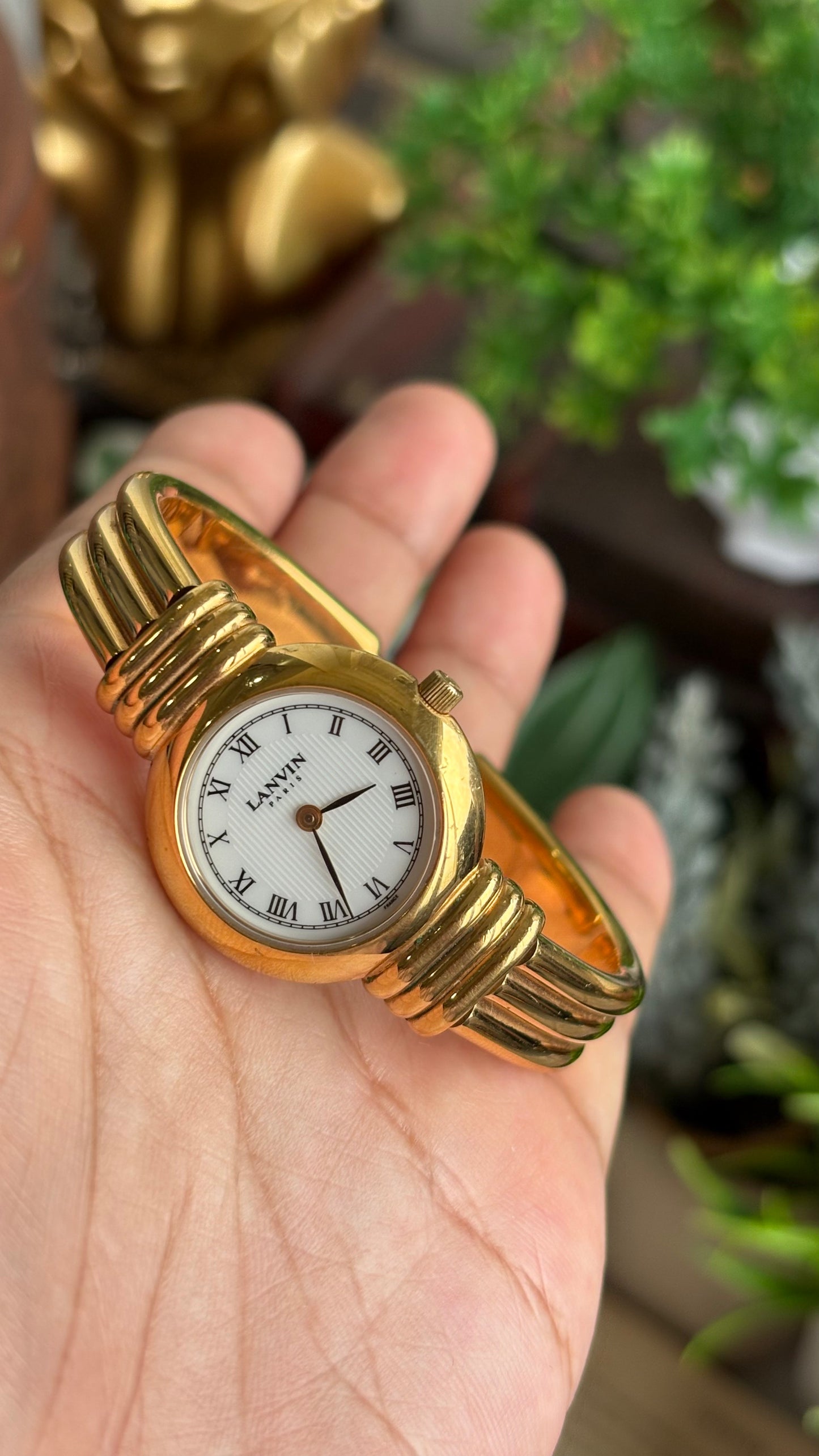 Vintage Lanvin Paris Bangle Watch in Gold Tone Roman Dial