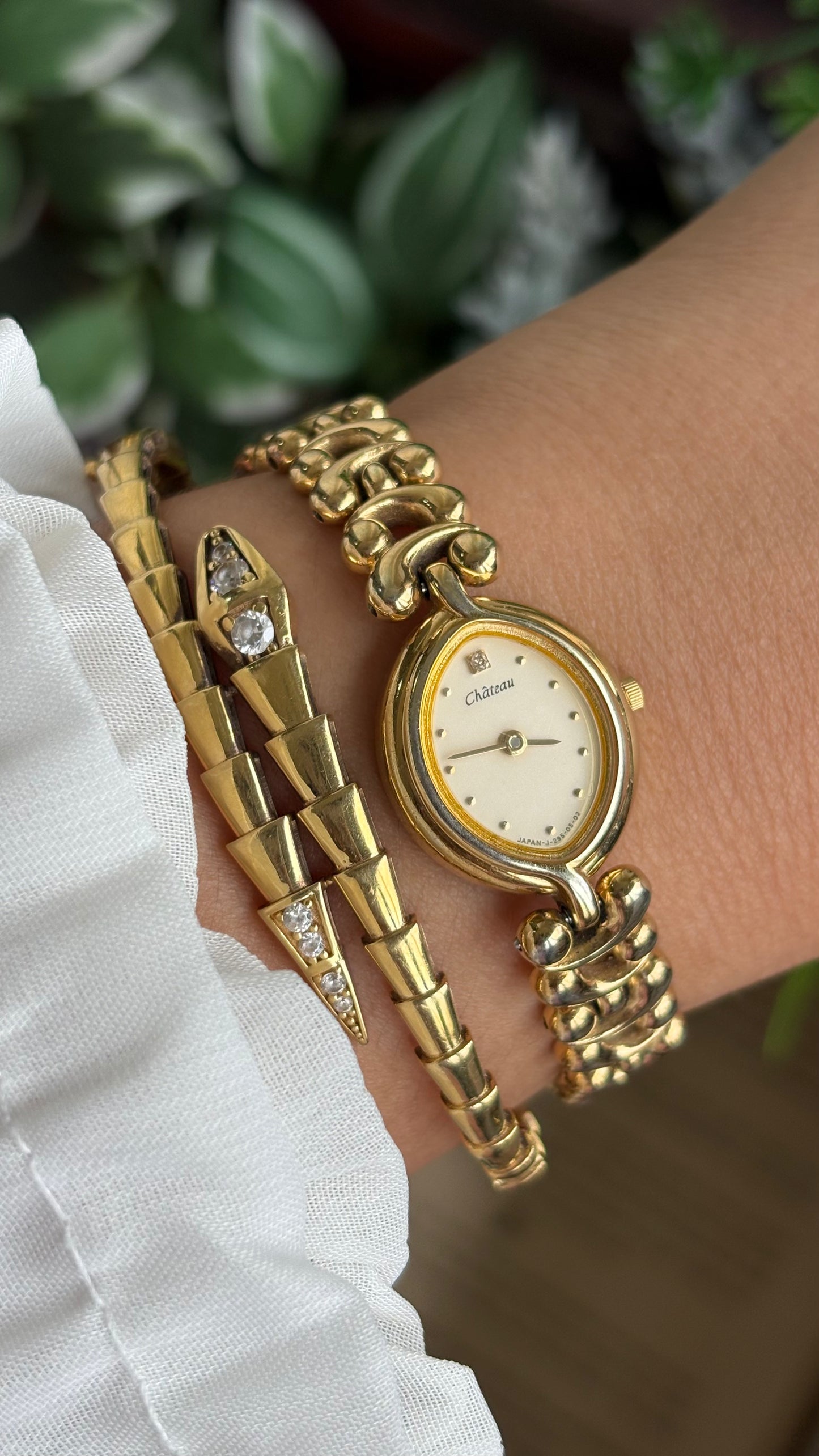 Vintage Chateau Watch in Gold Tone Almond Shape Dial Telephone Chain