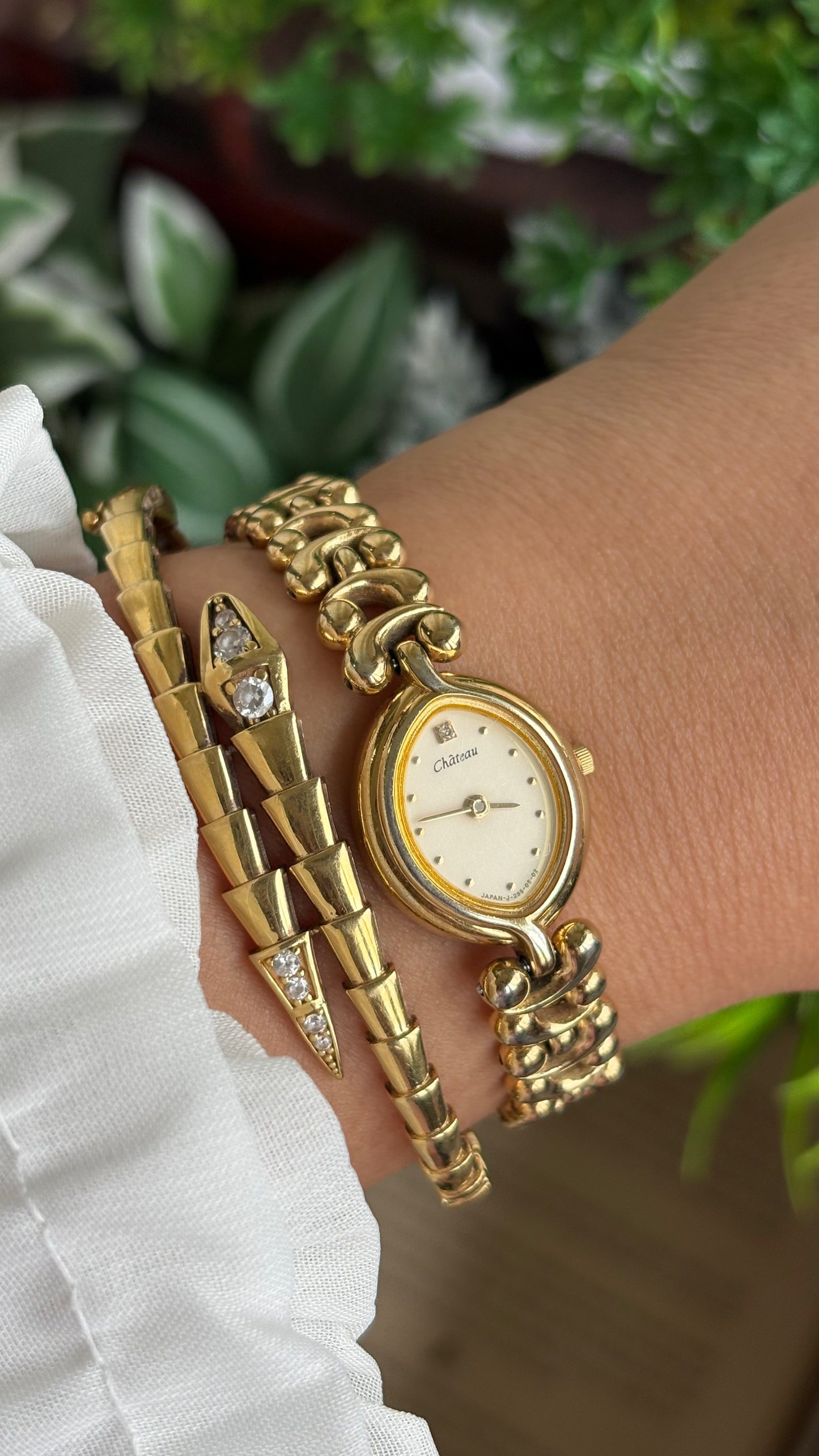 Vintage Chateau Watch in Gold Tone Almond Shape Dial Telephone Chain