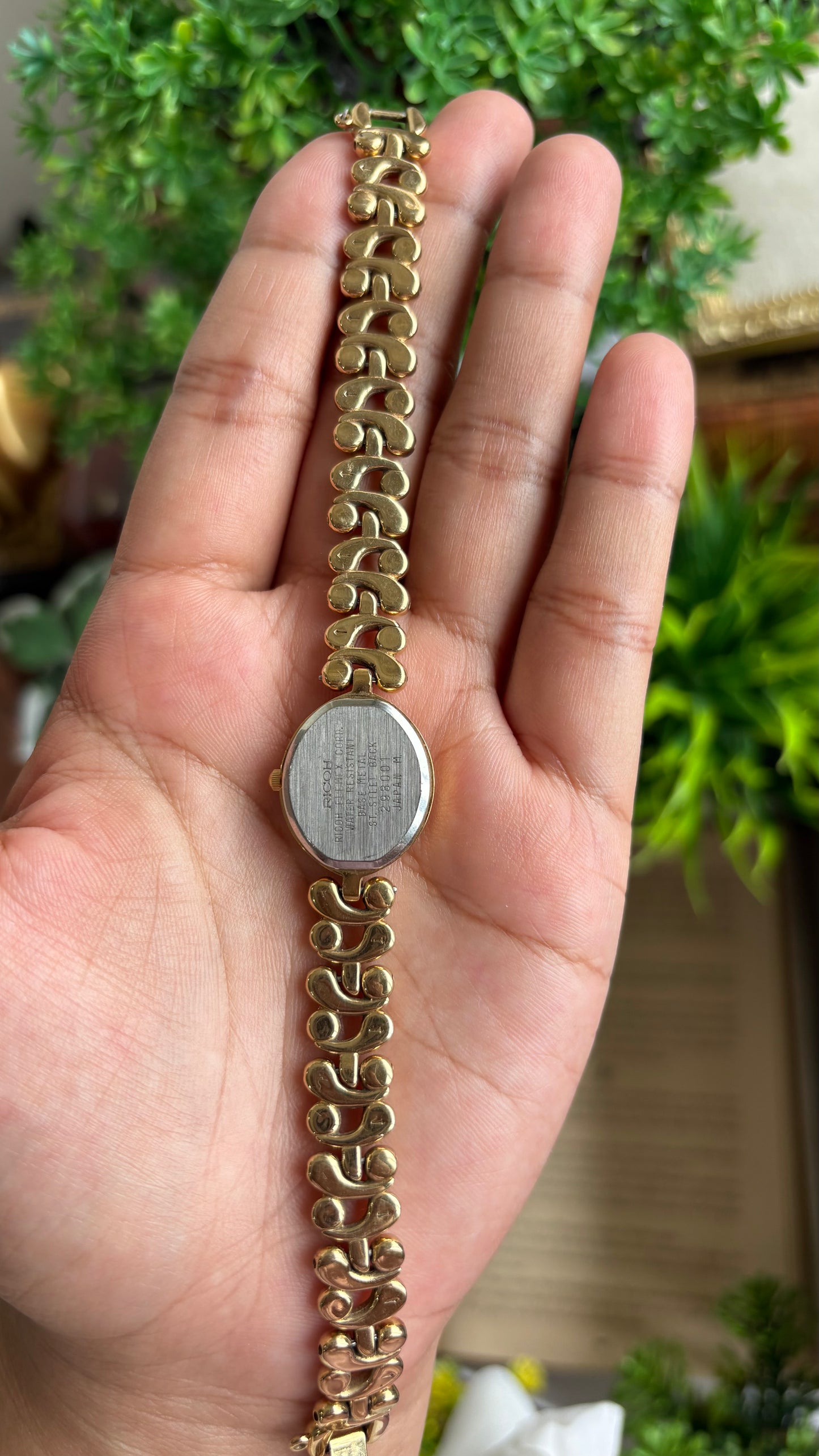 Vintage Chateau Watch in Gold Tone Almond Shape Dial Telephone Chain