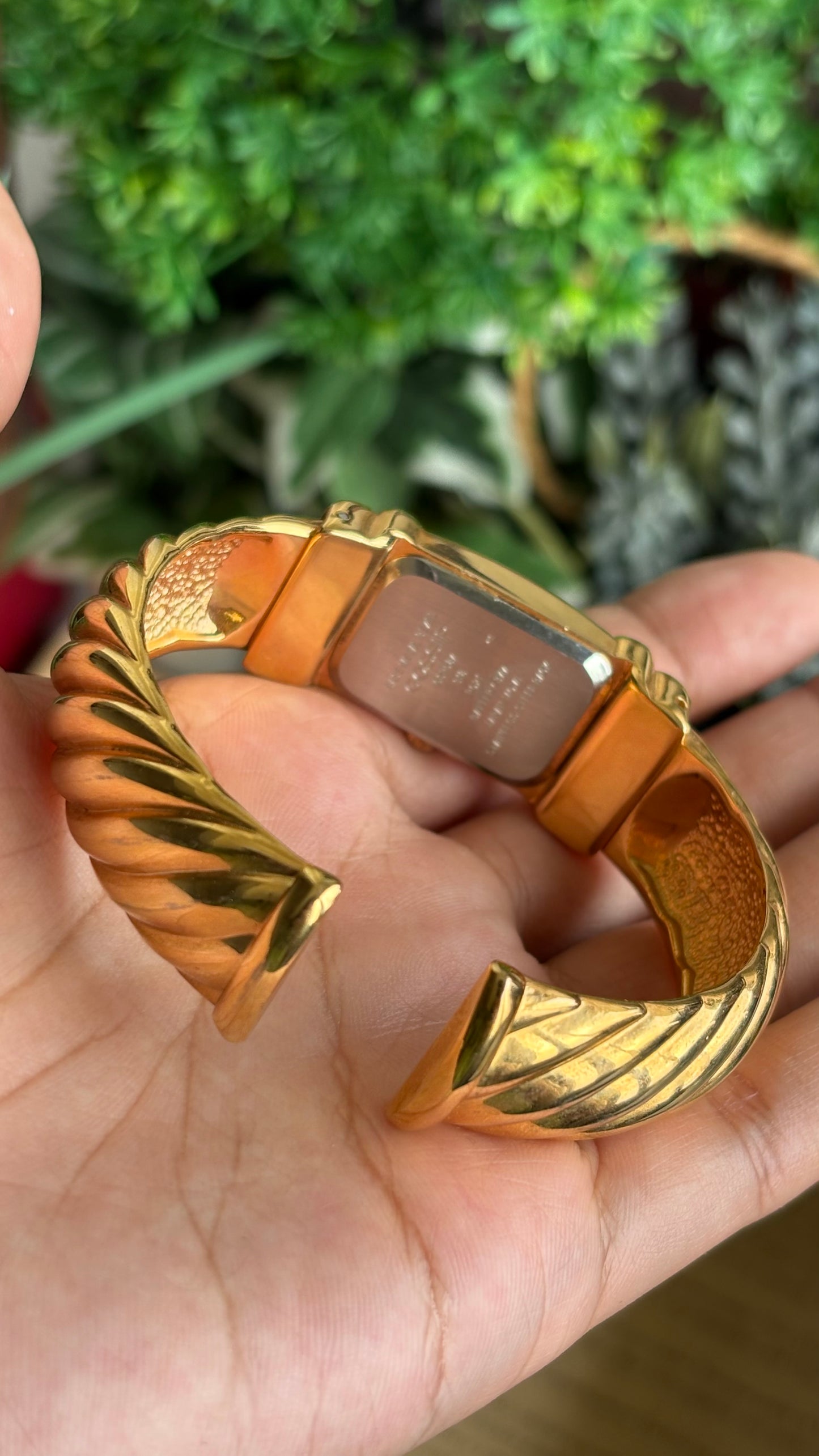 Vintage Gossip Bejeweled Bangle Watch in Gold Tone Pearl Dial