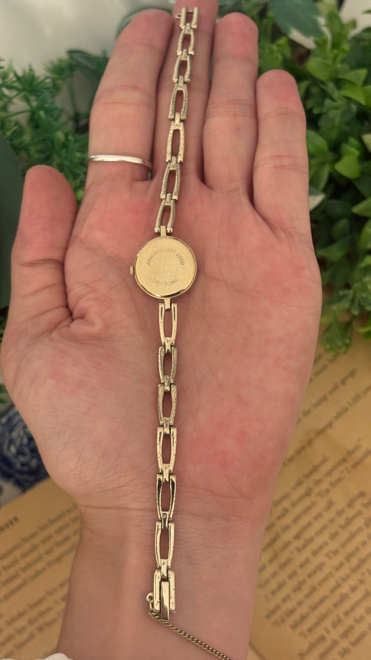 Rare Vintage Lazy Susan Anniversary Bracelet Watch in Gold Tone Quartz