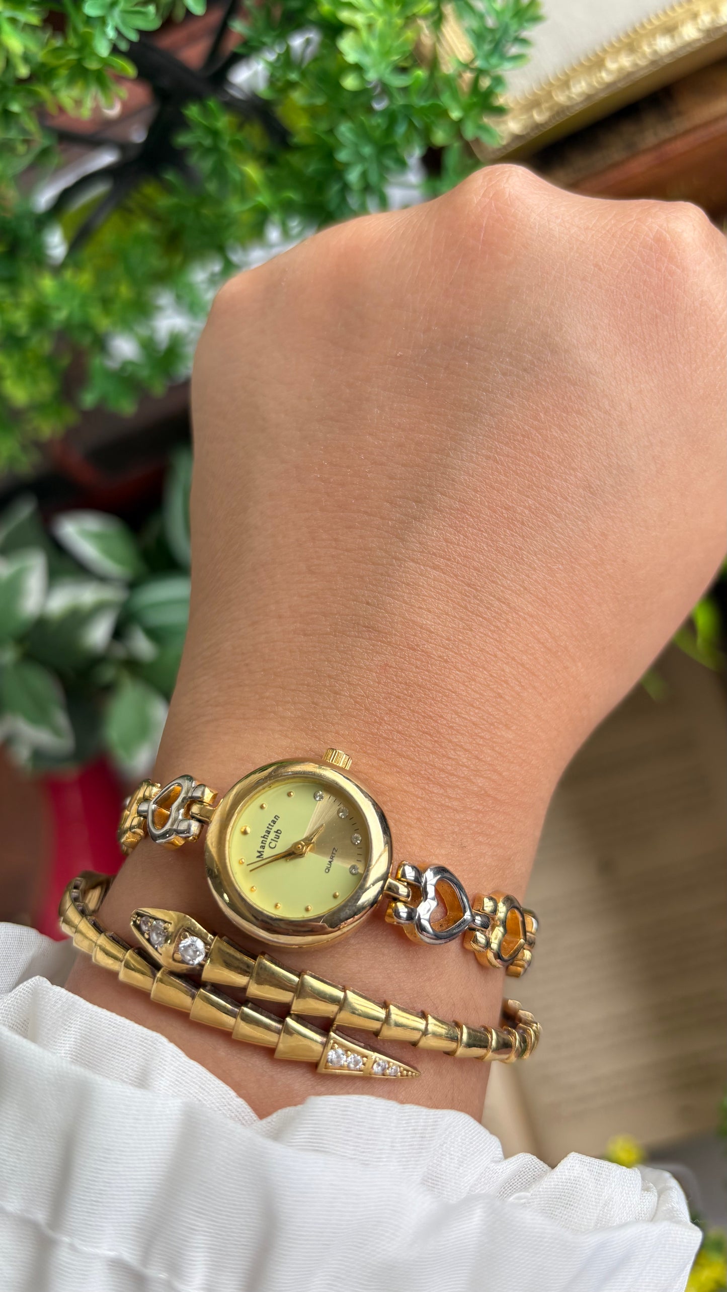 Vintage Manhattan Club Watch in Two-Tone Heart Chain Straps