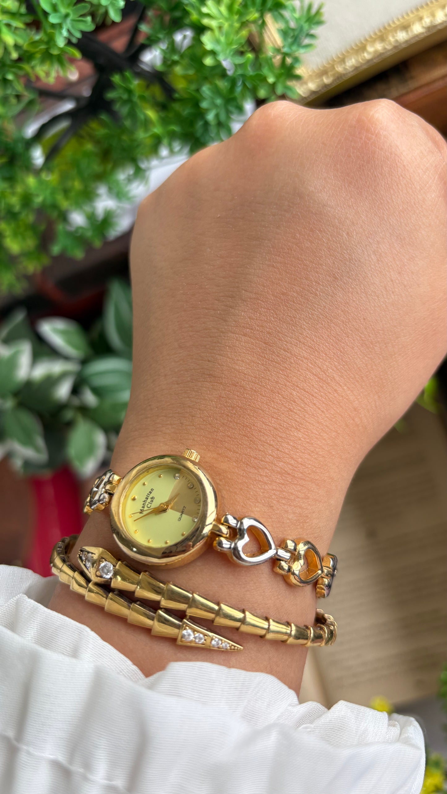 Vintage Manhattan Club Watch in Two-Tone Heart Chain Straps