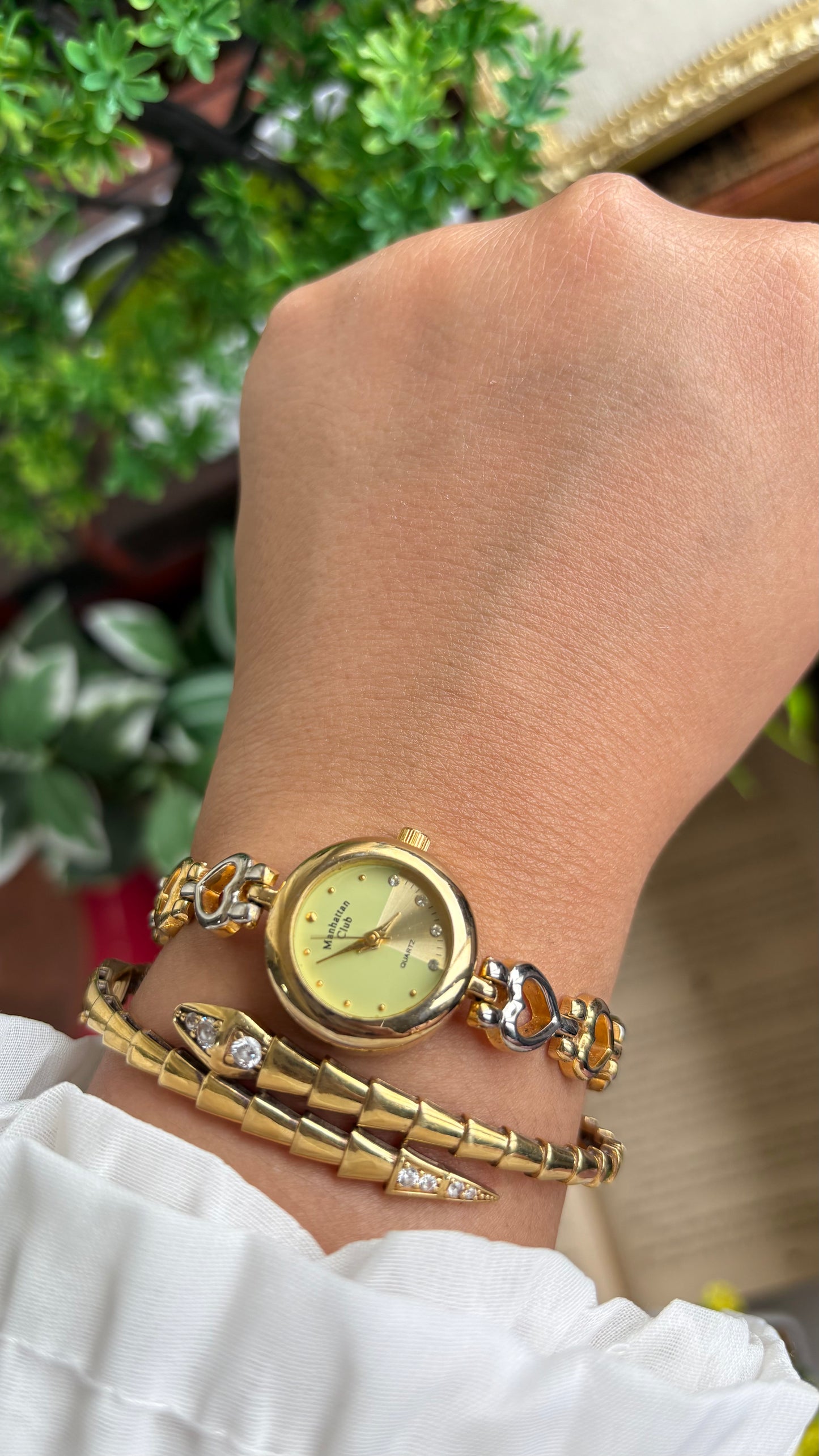 Vintage Manhattan Club Watch in Two-Tone Heart Chain Straps