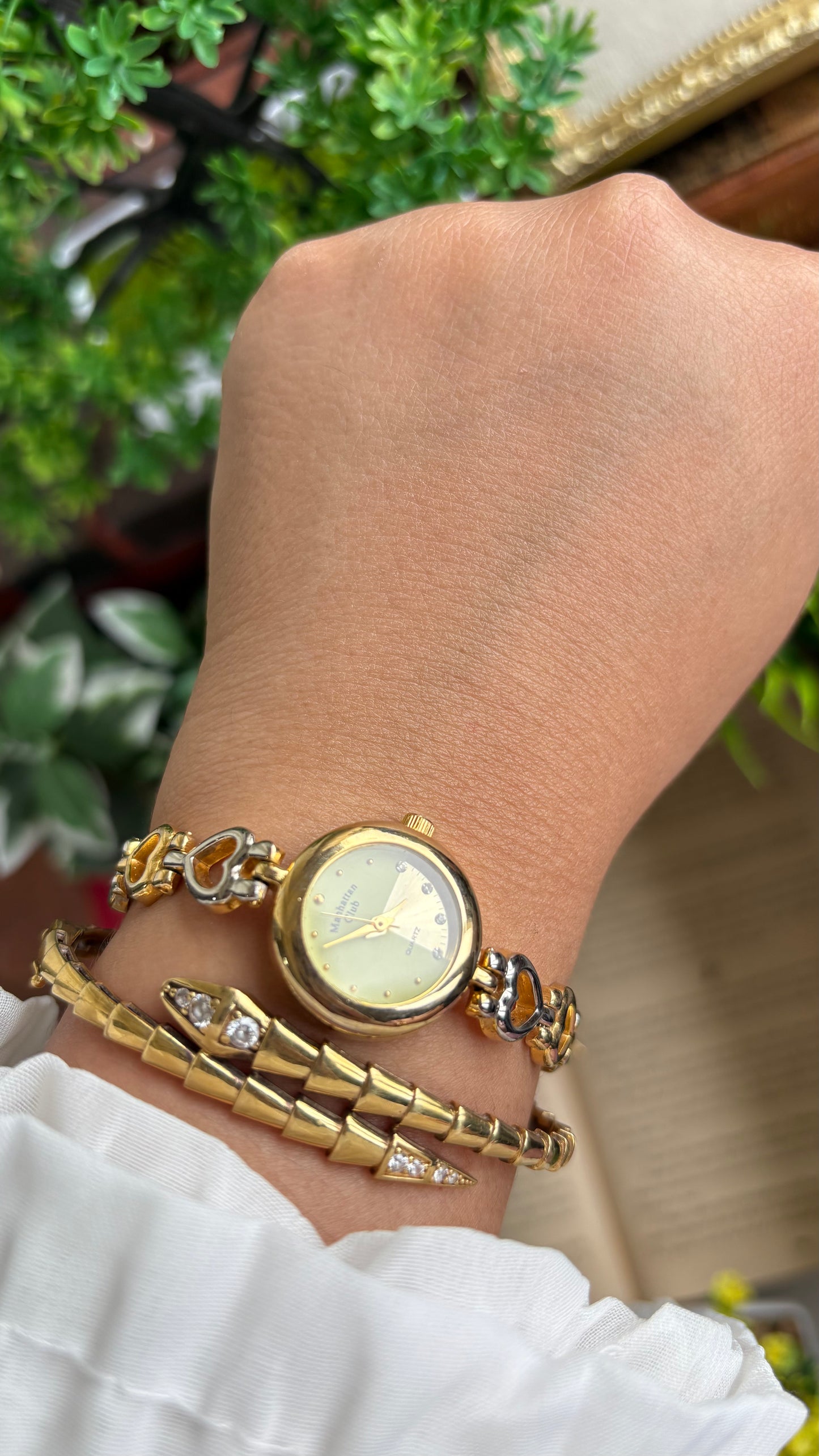Vintage Manhattan Club Watch in Two-Tone Heart Chain Straps