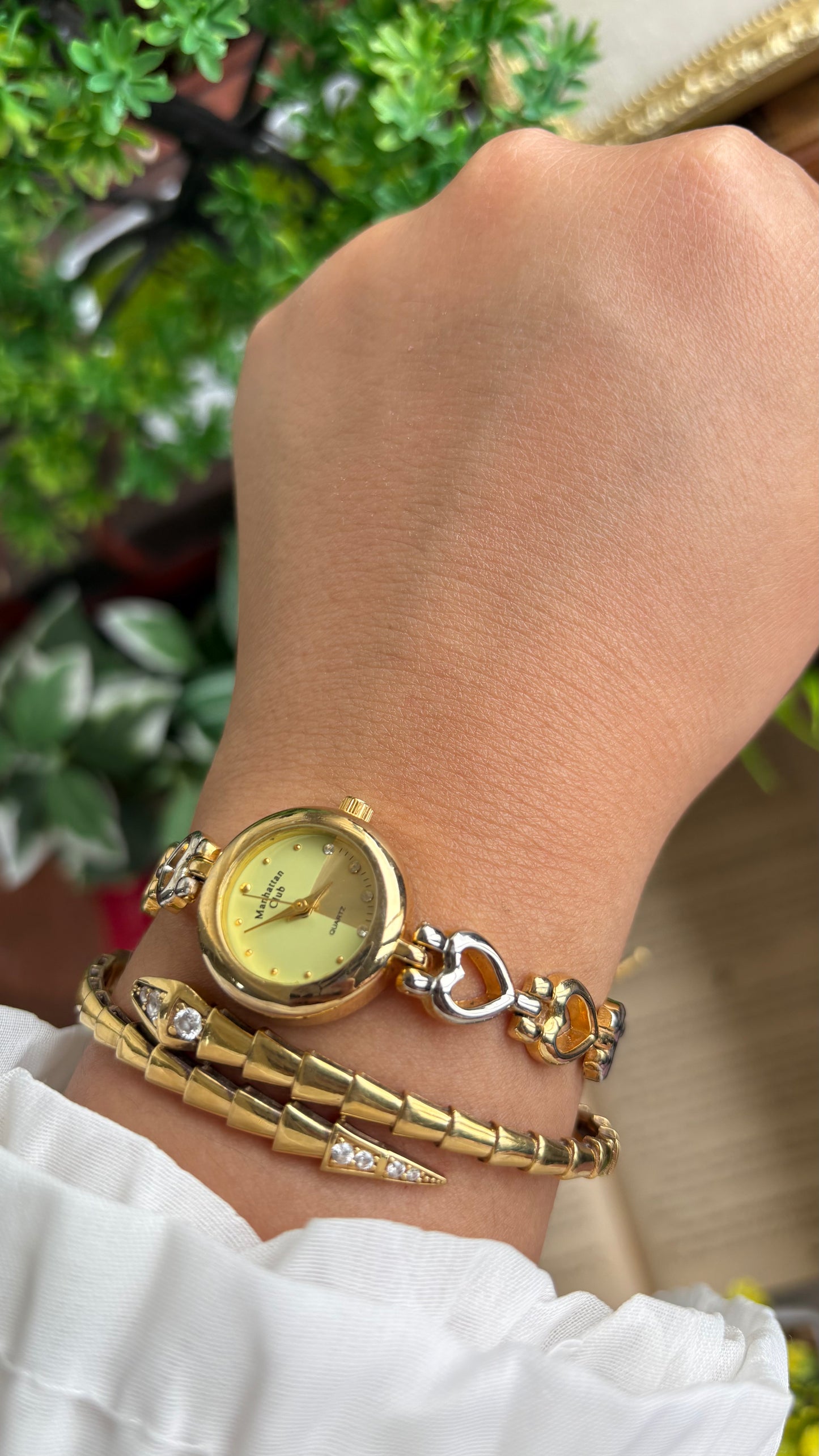 Vintage Manhattan Club Watch in Two-Tone Heart Chain Straps