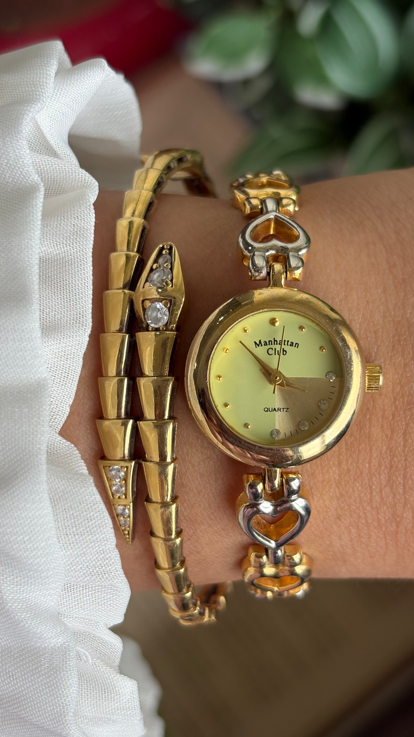 Vintage Manhattan Club Watch in Two-Tone Heart Chain Straps