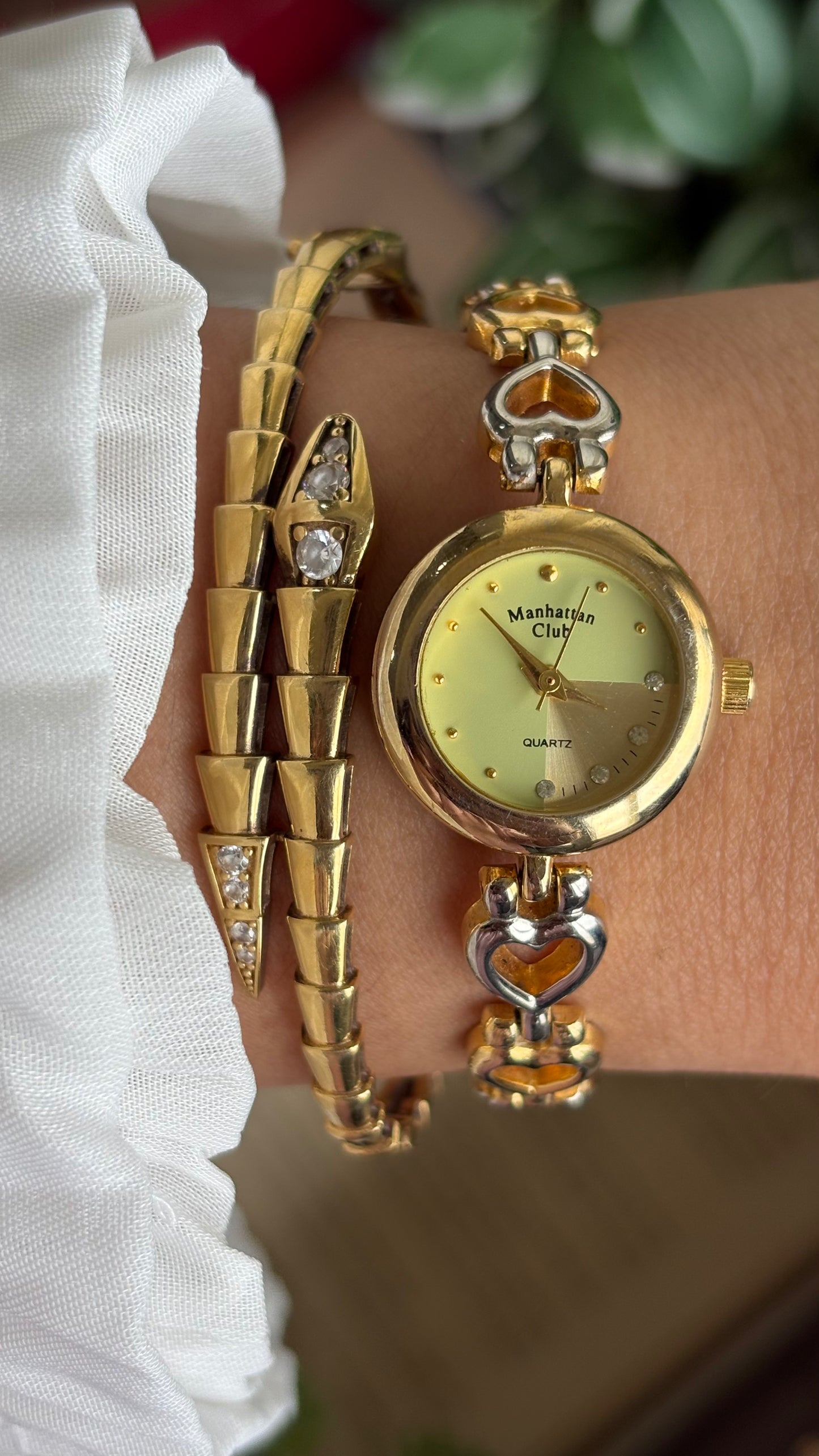 Vintage Manhattan Club Watch in Two-Tone Heart Chain Straps
