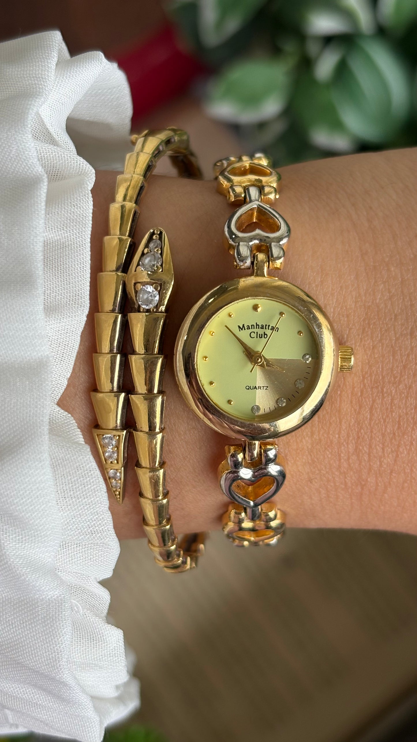 Vintage Manhattan Club Watch in Two-Tone Heart Chain Straps