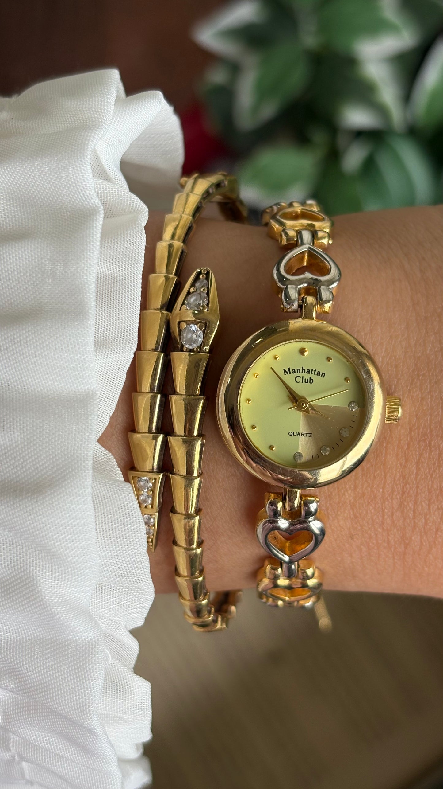 Vintage Manhattan Club Watch in Two-Tone Heart Chain Straps