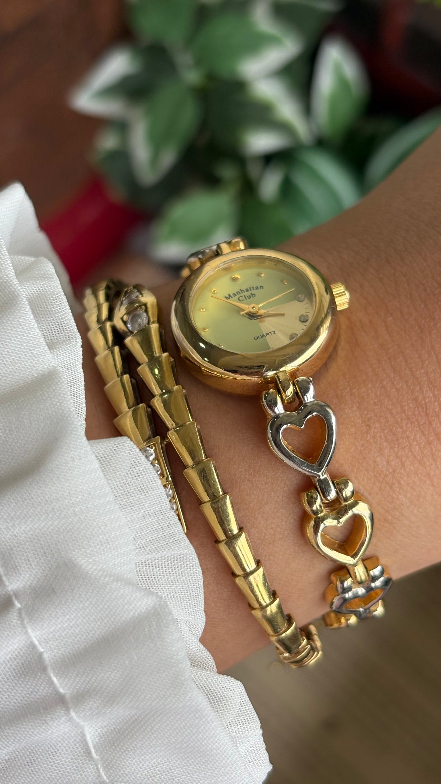 Vintage Manhattan Club Watch in Two-Tone Heart Chain Straps