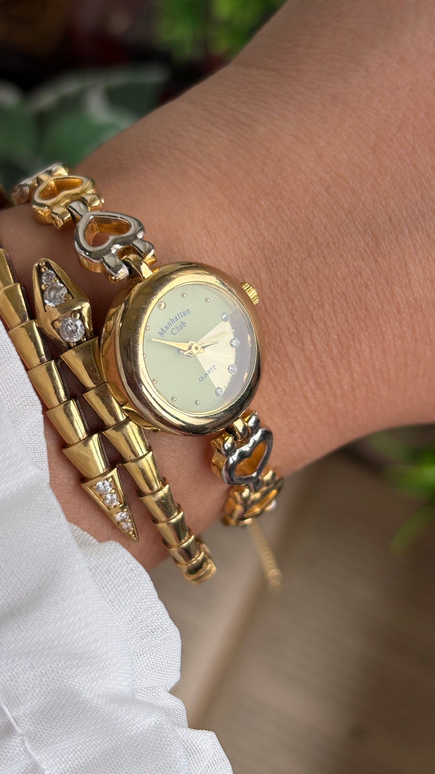 Vintage Manhattan Club Watch in Two-Tone Heart Chain Straps