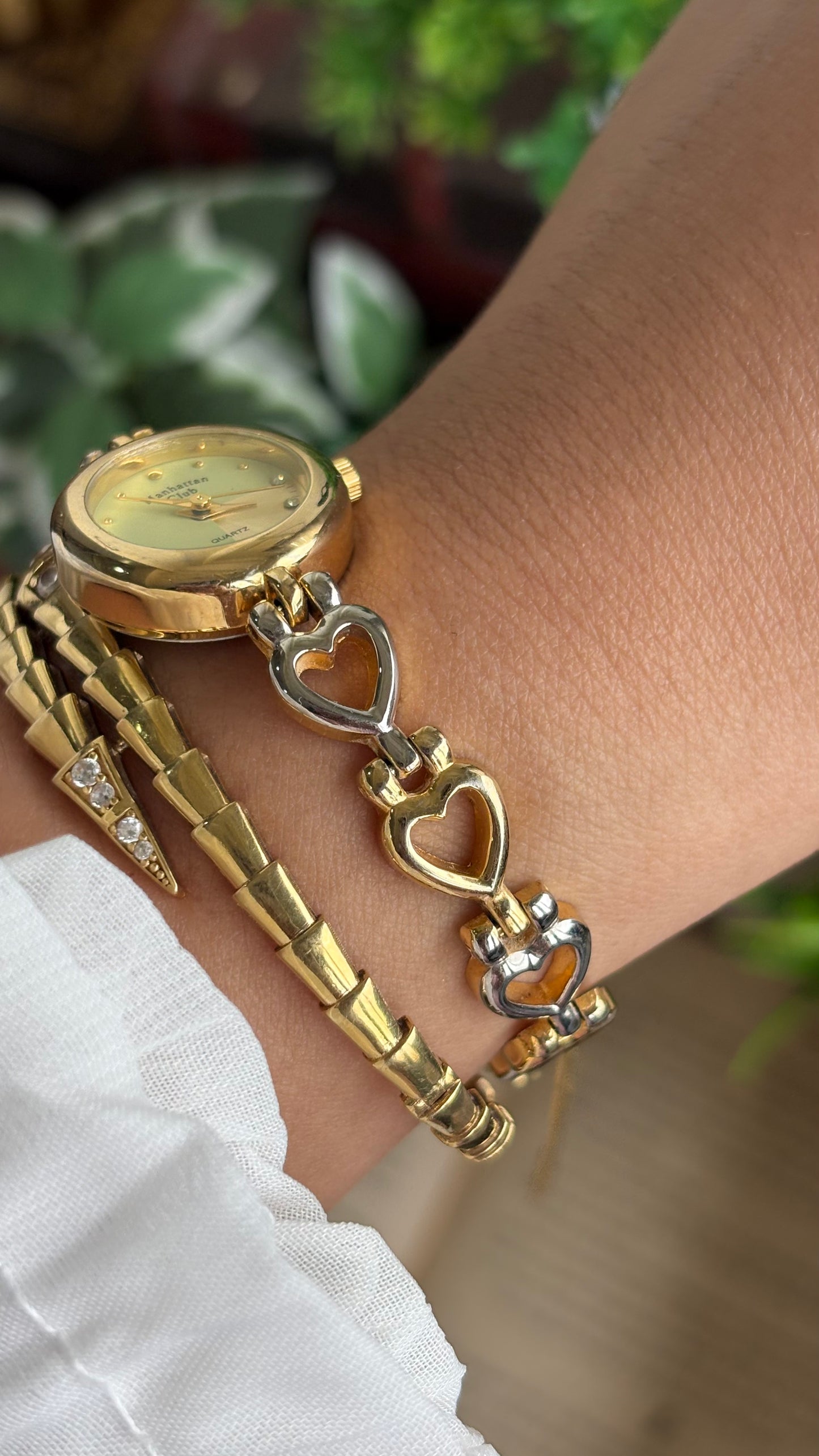 Vintage Manhattan Club Watch in Two-Tone Heart Chain Straps