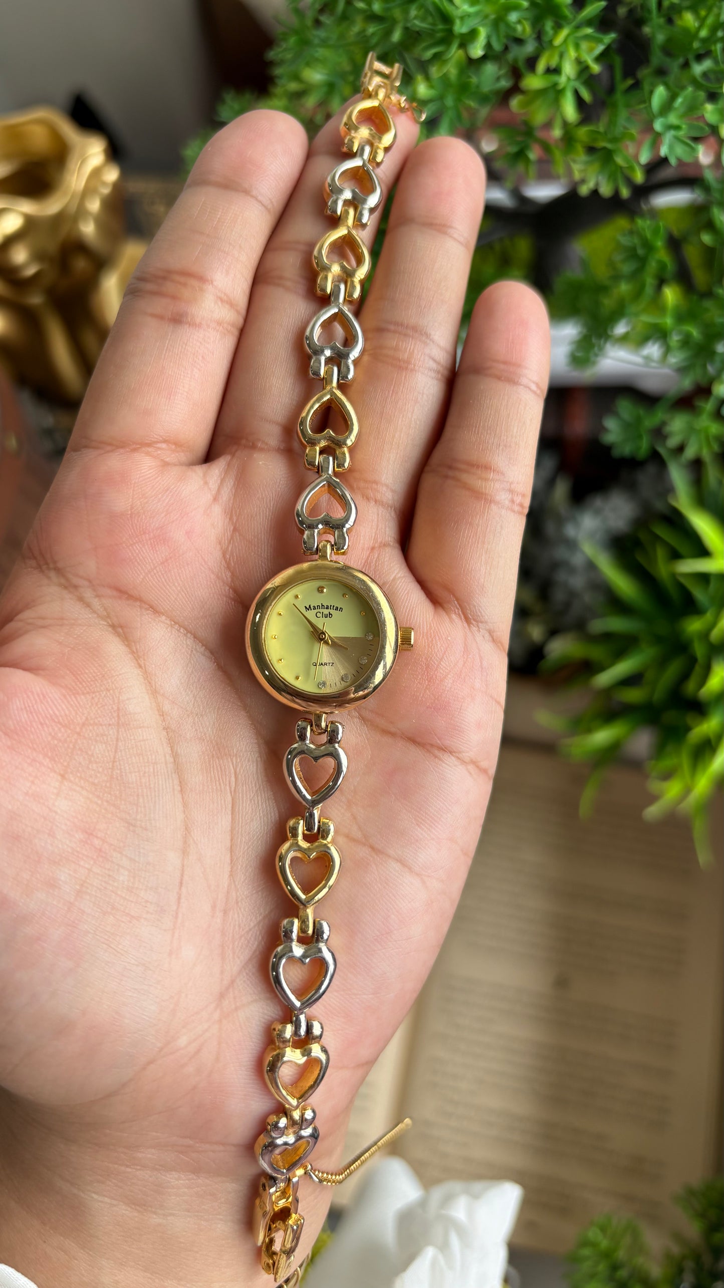 Vintage Manhattan Club Watch in Two-Tone Heart Chain Straps