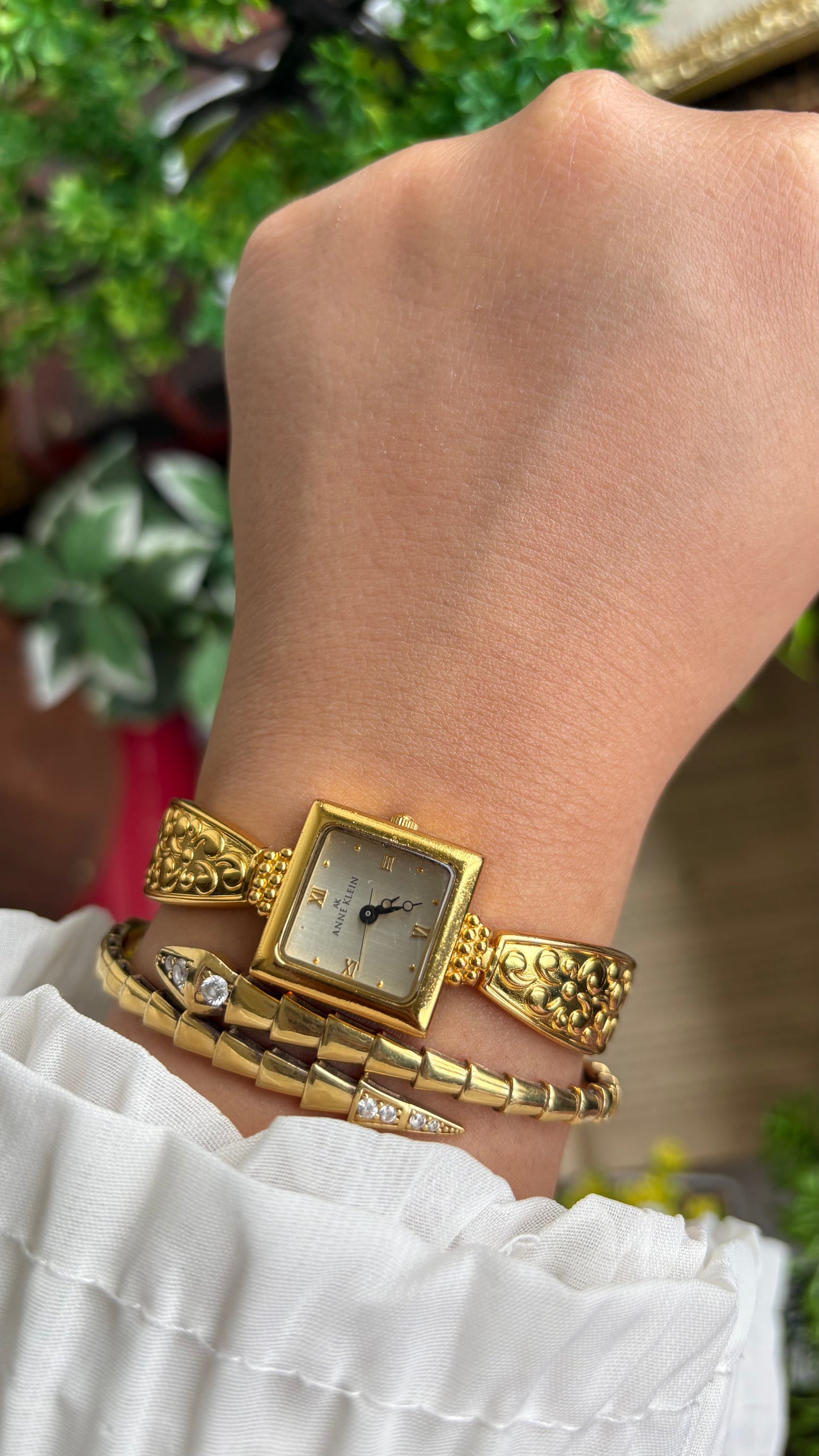 Extremely Rare Vintage Anne Klein Art Deco Watch in Gold Tone