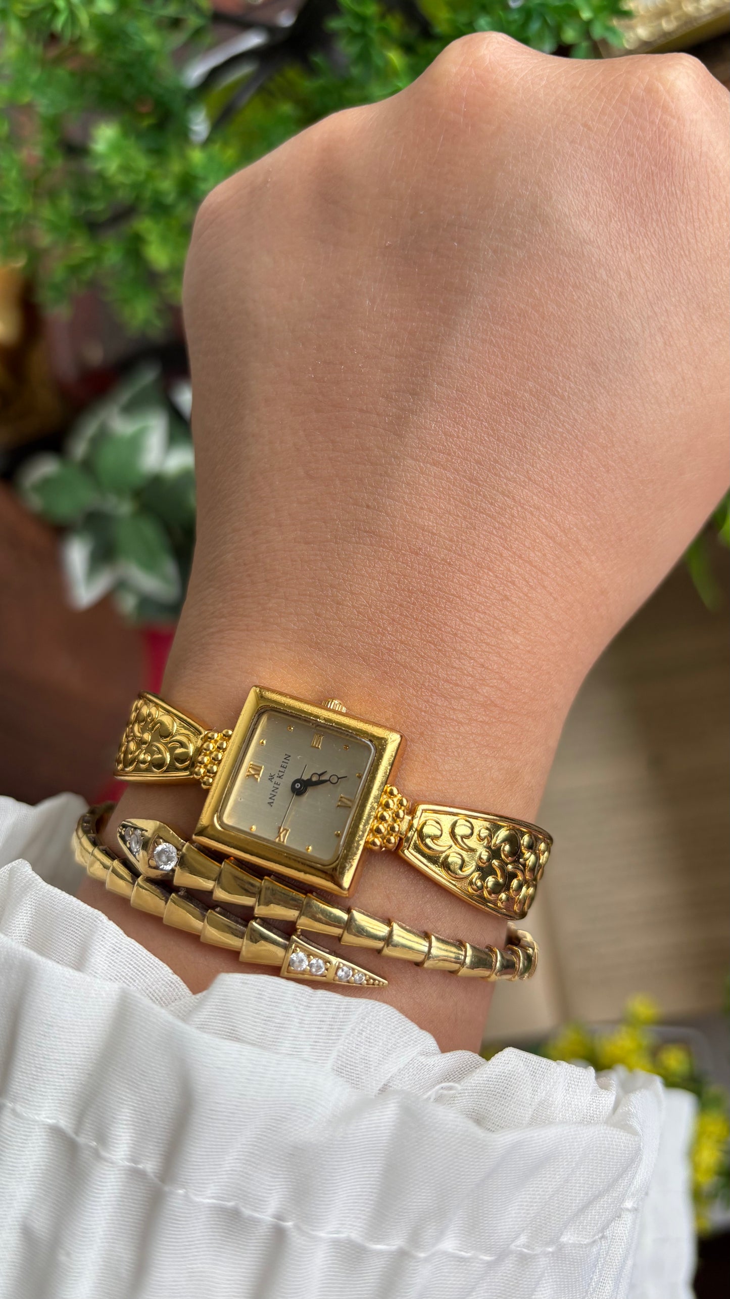 Extremely Rare Vintage Anne Klein Art Deco Watch in Gold Tone