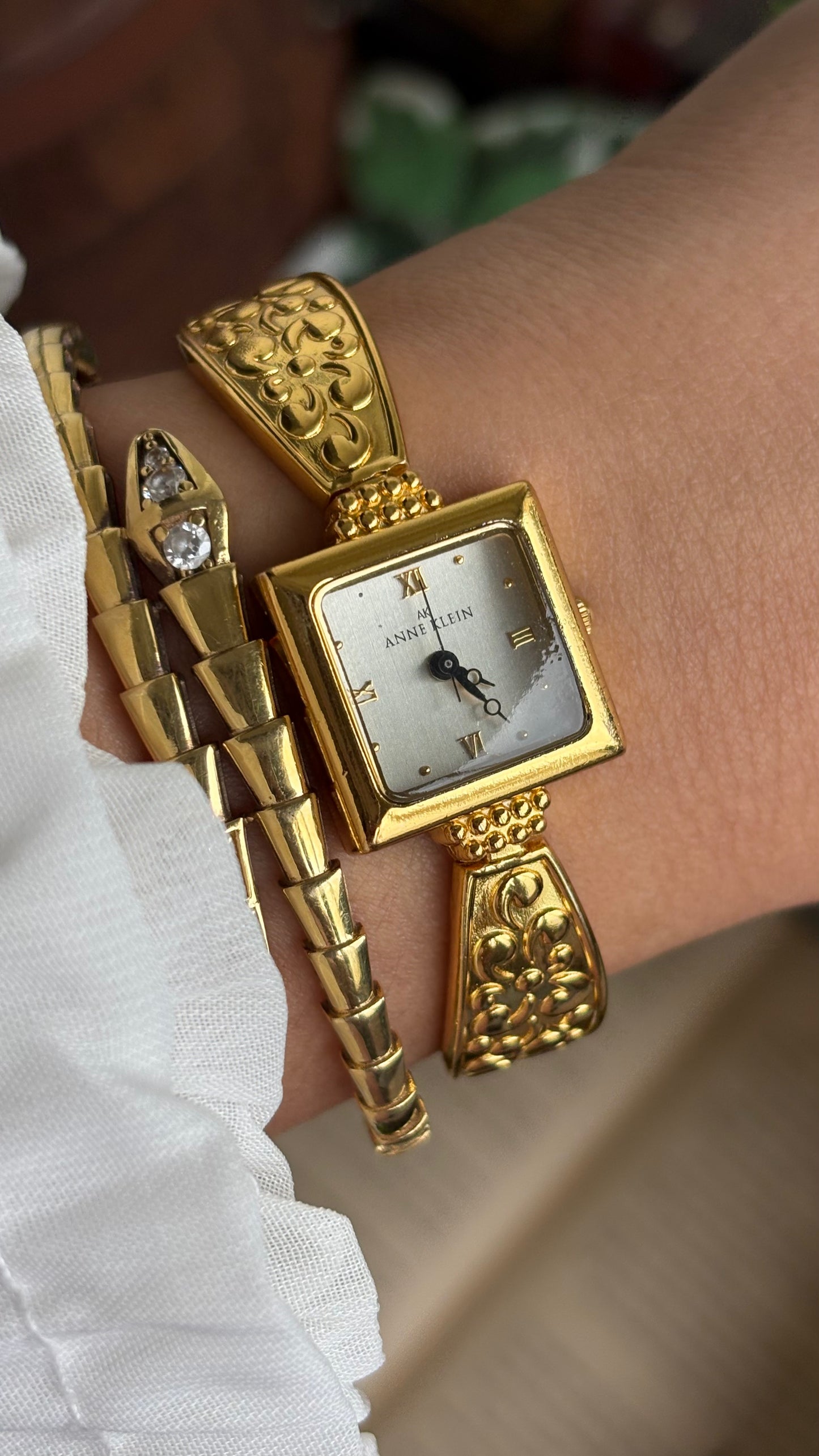 Extremely Rare Vintage Anne Klein Art Deco Watch in Gold Tone